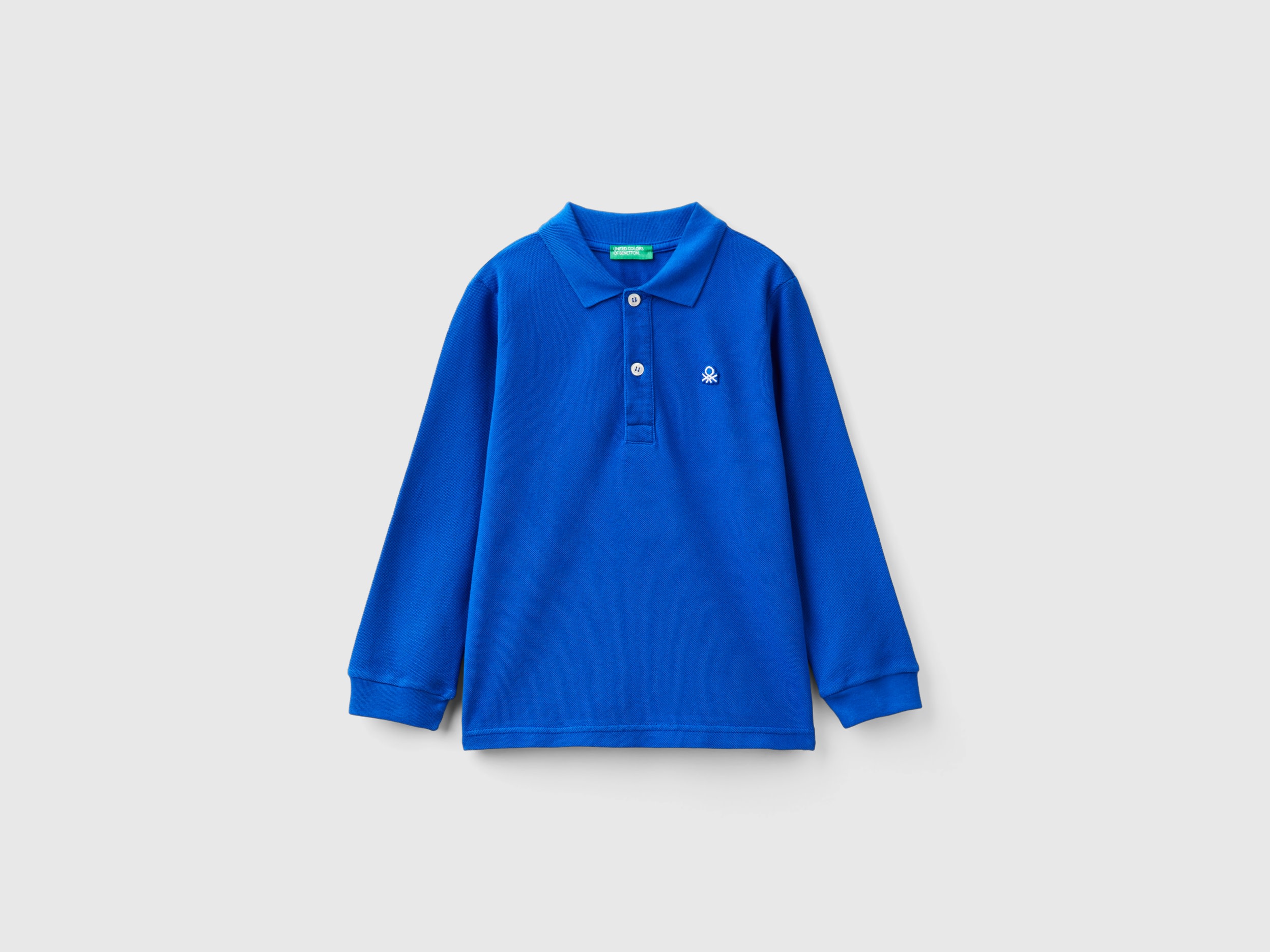 Benetton, Polo Manica Lunga In Cotone Biologico, Bluette, Bambini