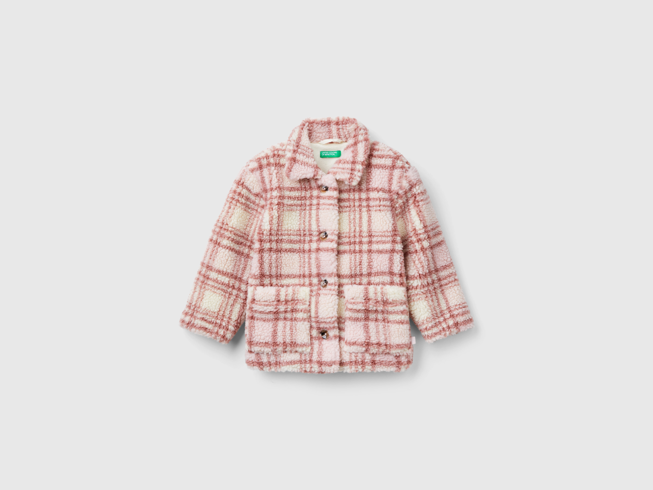 Benetton, Karierte Jacke Mit Teddy-optik, size 116, Bunt, female