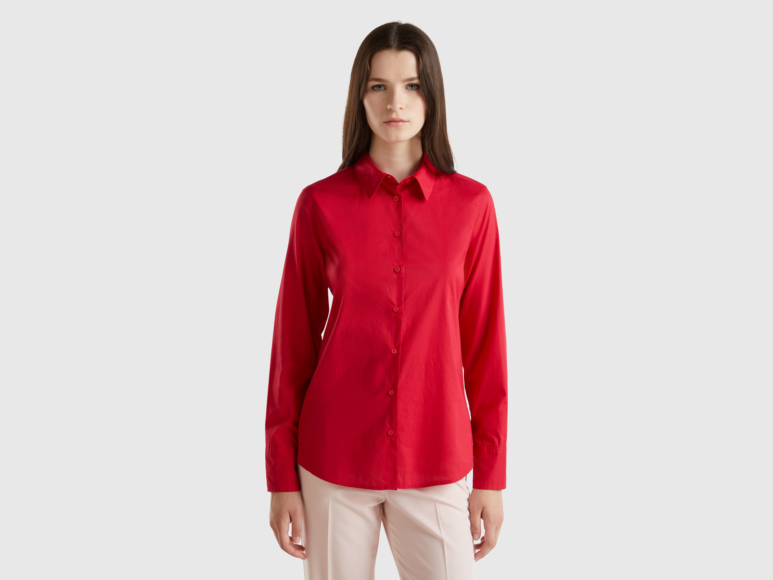 Benetton, Camicia Regular Fit In Cotone Leggero, Prugna, Donna