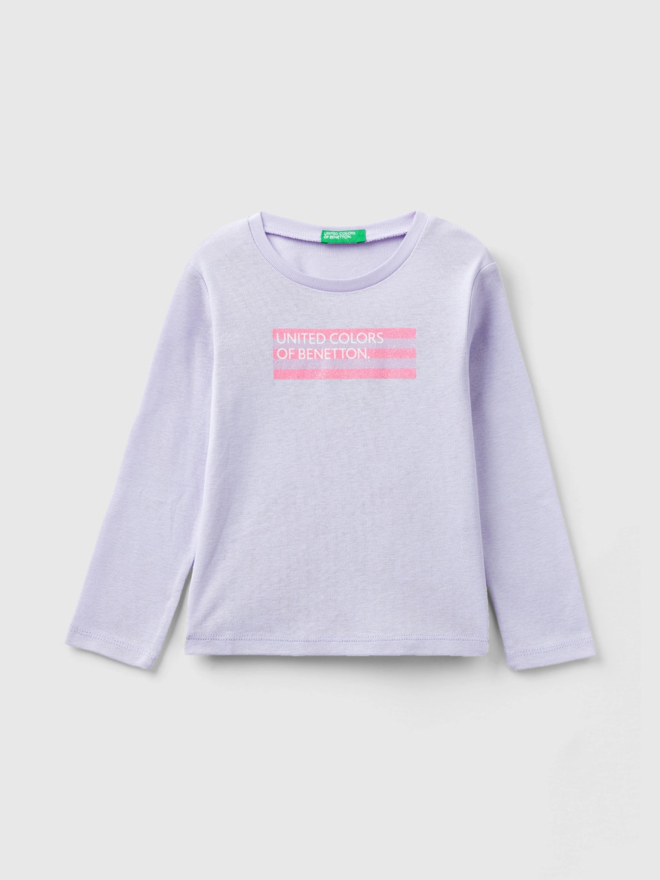 Benetton, Camiseta De Manga Larga Con Estampado De Glitter, Lila, Niños