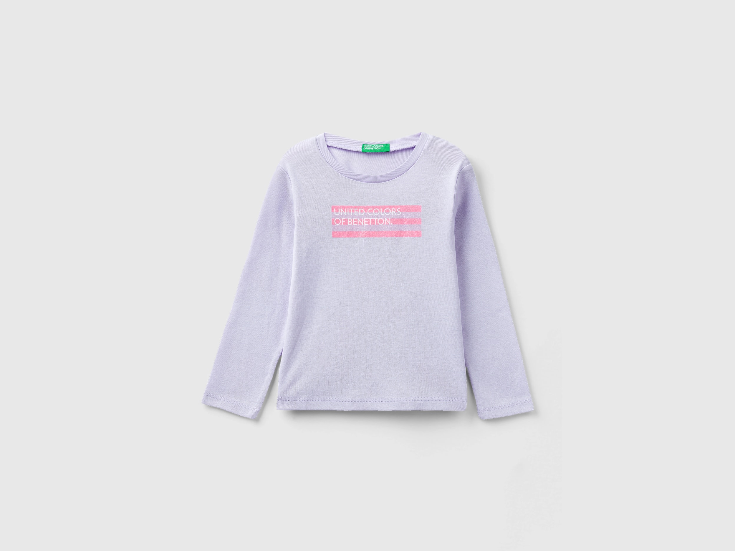 Image of Benetton, Long Sleeve T-shirt With Glittery Print, size 116, Lilac, Kids