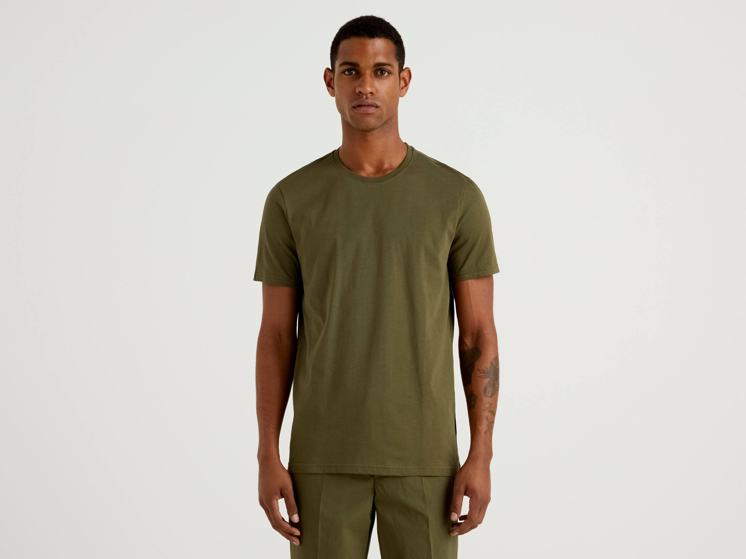 Benetton, T shirt Verde Militare, Verde Militare, Uomo