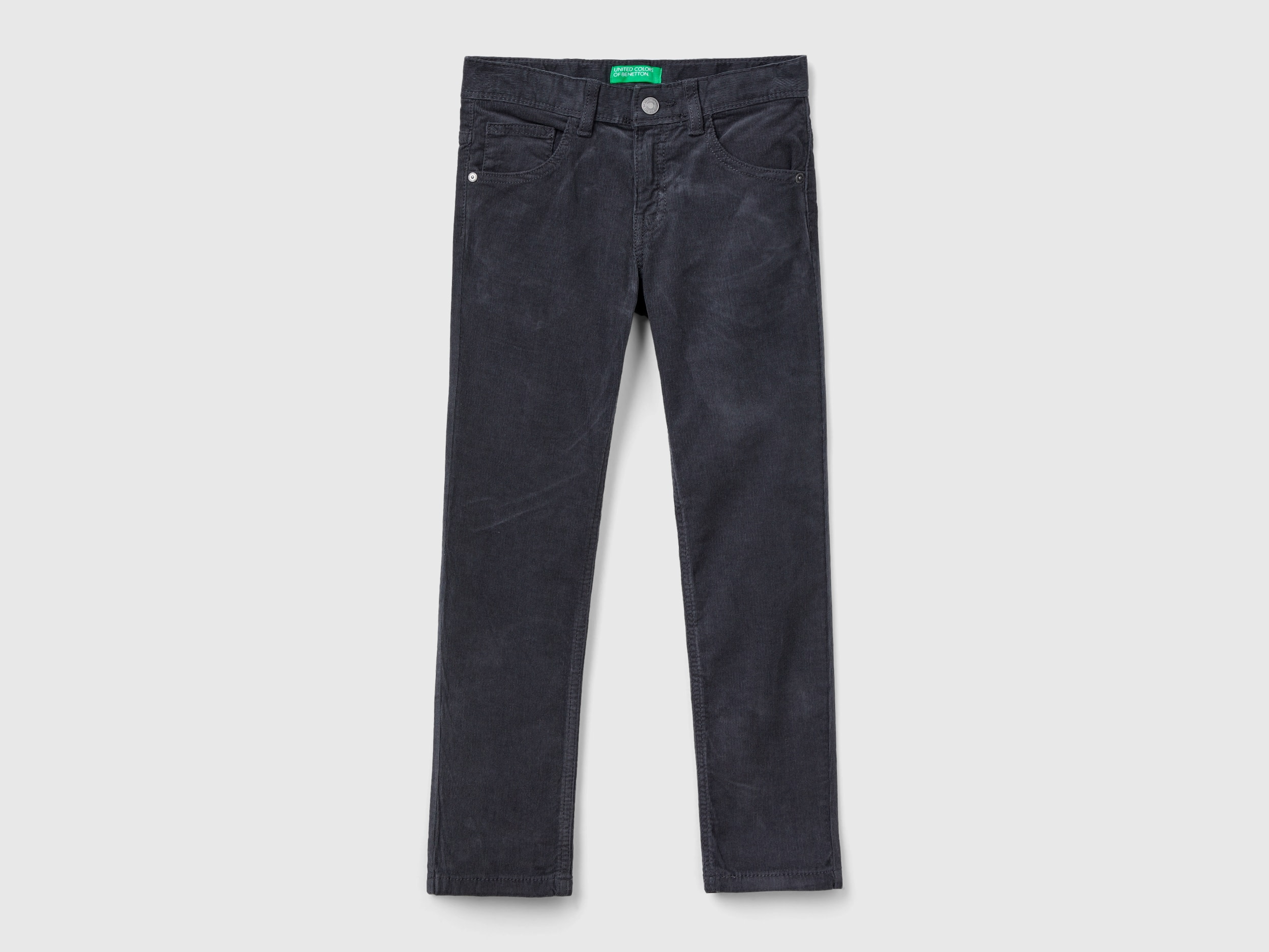Benetton, Slim Fit Stretch Corduroy Trousers, size 2XL, Dark Gray, Kids