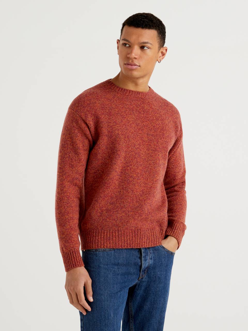 Benetton Crew neck sweater in pure Shetland wool. 1