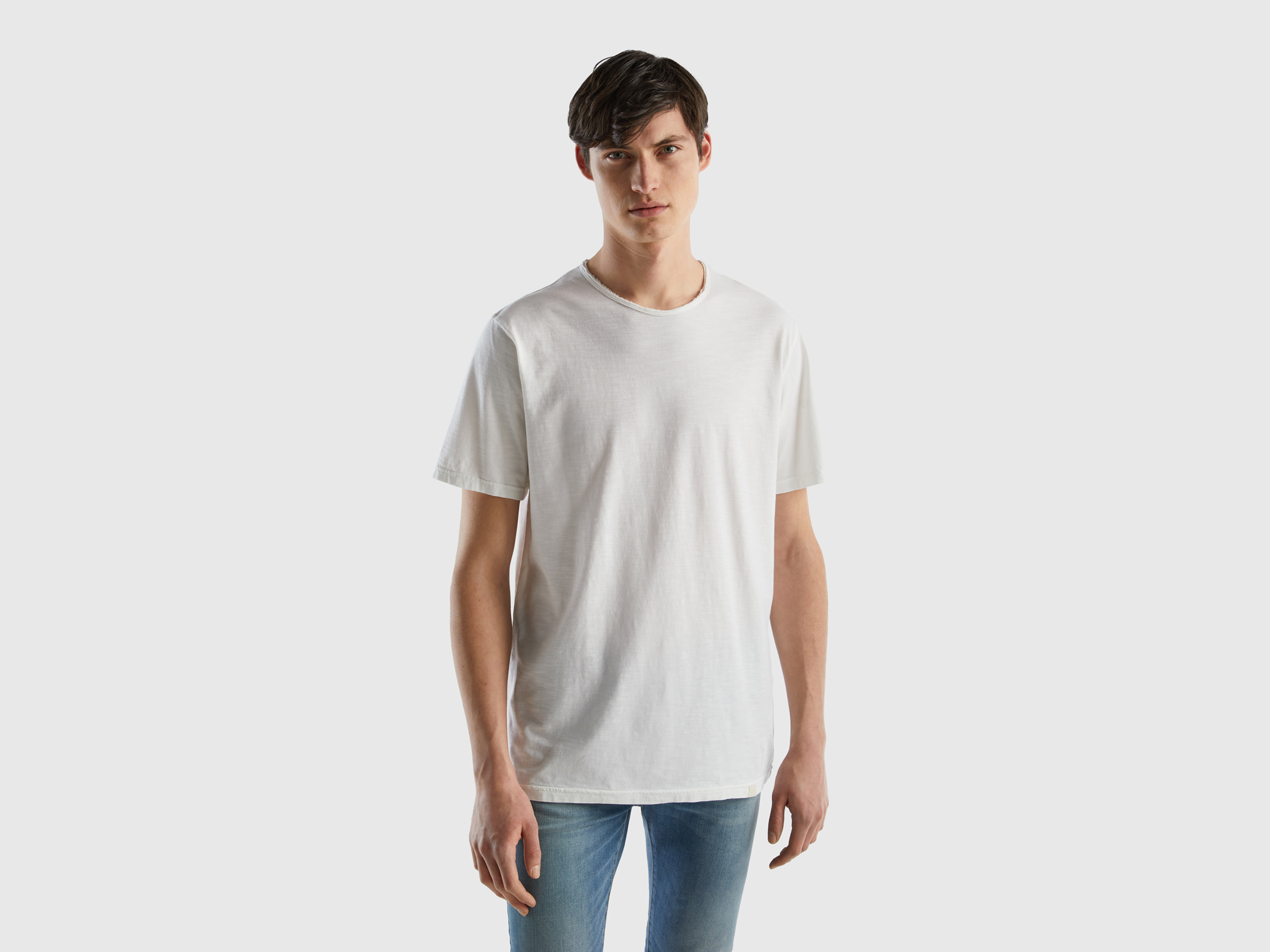 Benetton, White T-shirt In Slub Cotton, size XXL, White, Men