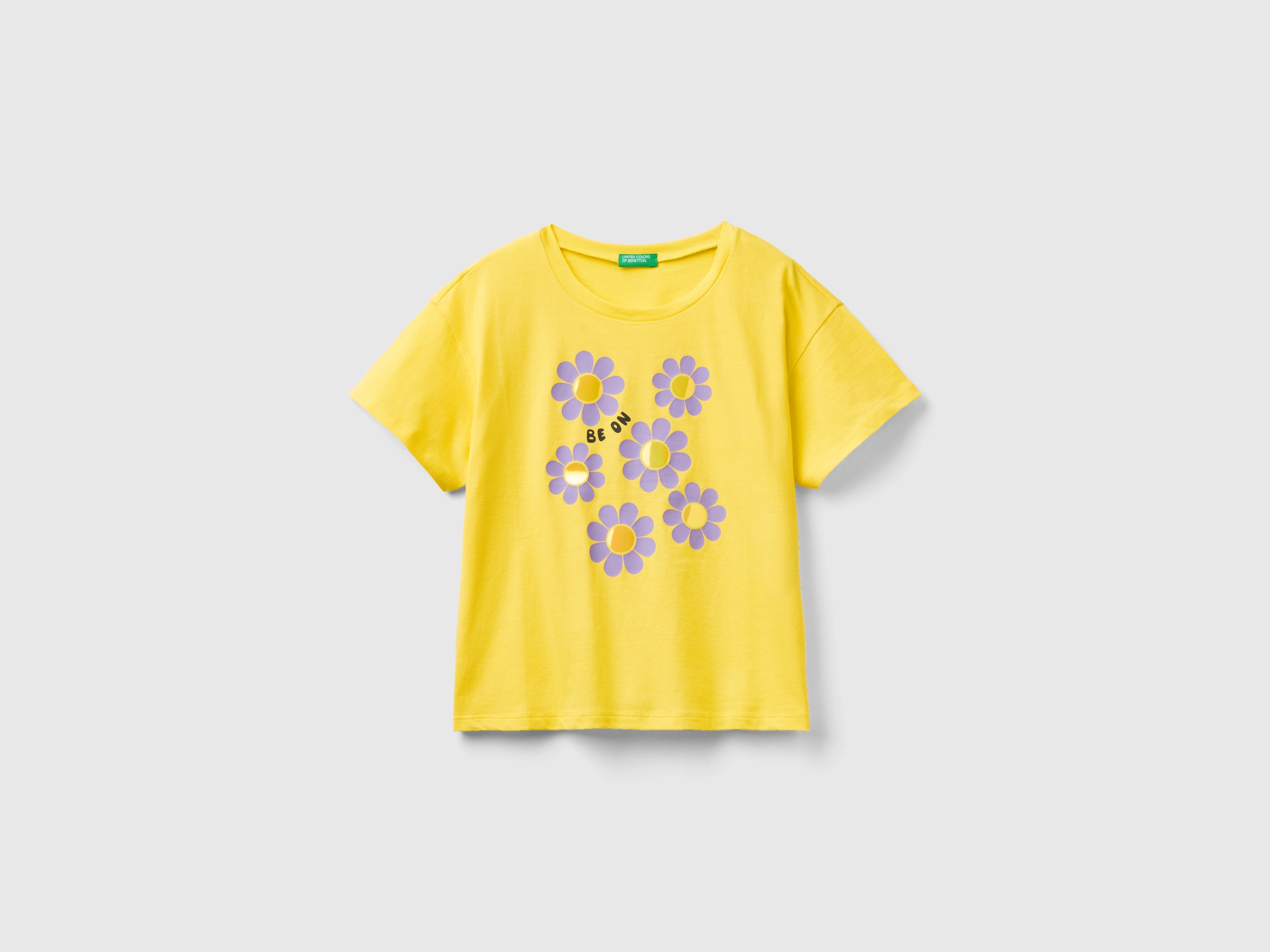 Benetton, Short Sleeve T-shirt With Print, size 3XL, Yellow, Kids