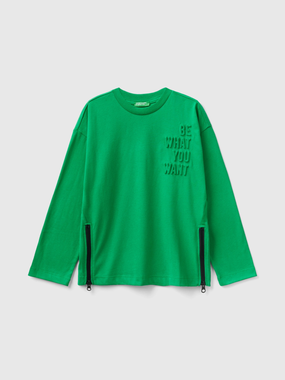 Benetton, Oversized Fit Sweatshirt With Embossed Print, Green, Kids