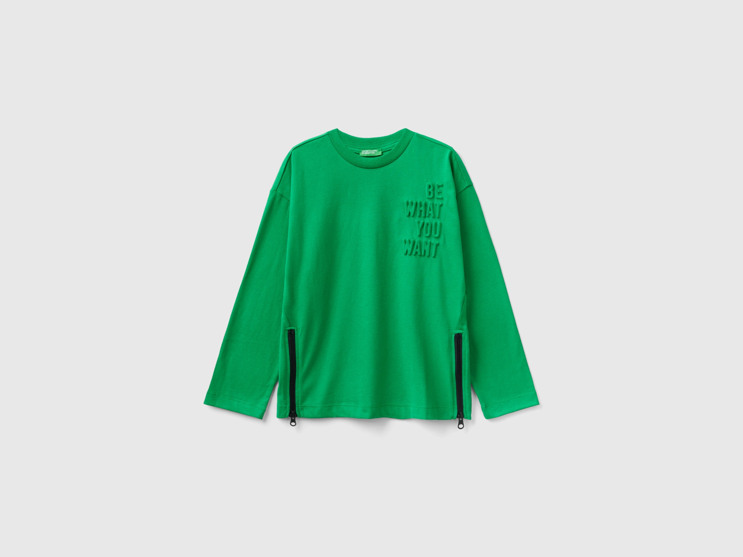 Benetton, Oversized Fit Sweatshirt With Embossed Print, size 2XL, Green, Kids