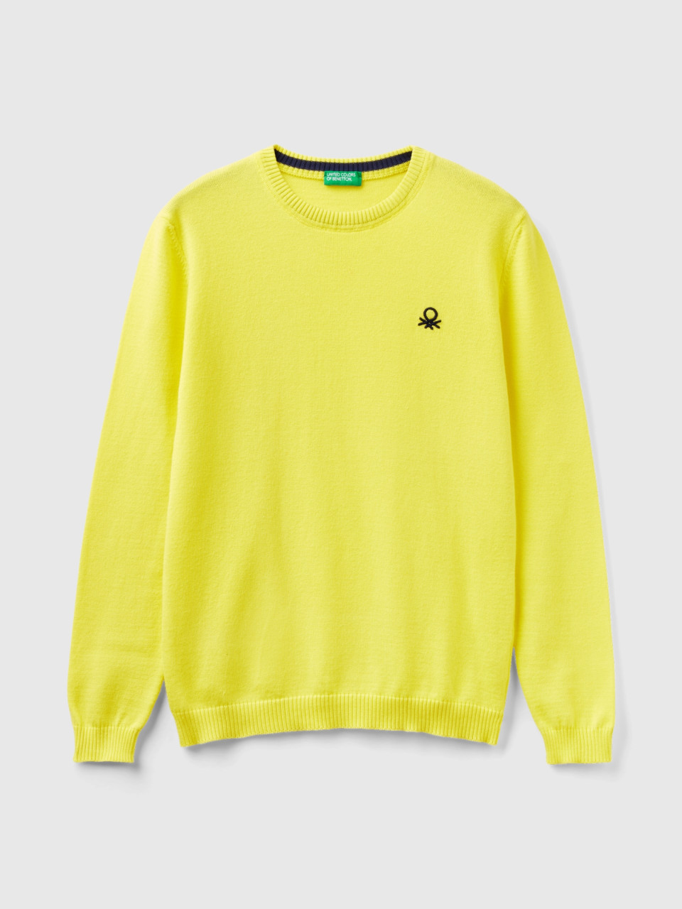 Benetton, Sweater In Pure Cotton With Logo, Yellow, Kids