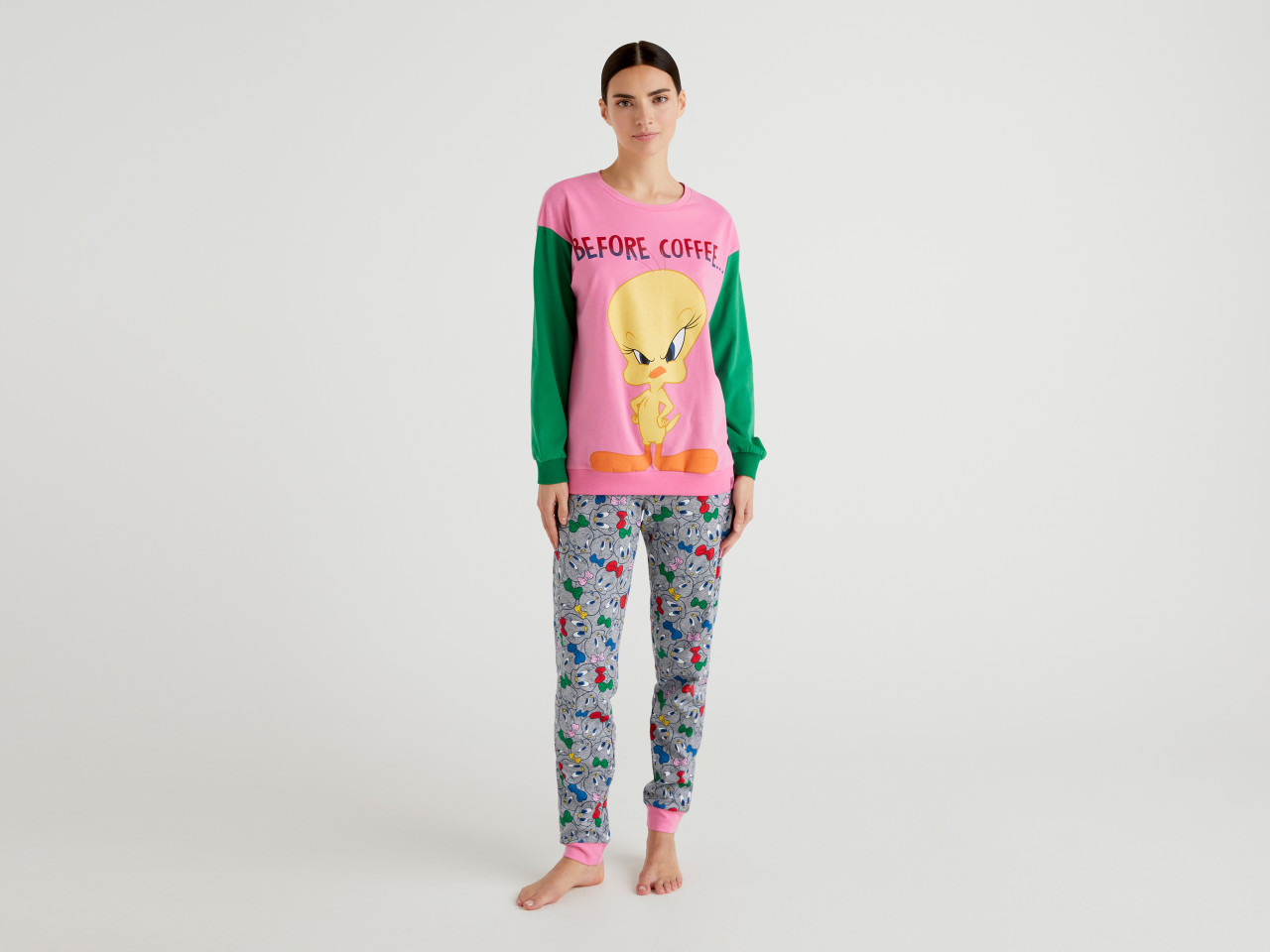 Benetton Girls Pink Pyjamas PJ's Set Kitten Print Cotton NEW Ex Benetton Age 2-12 Years 