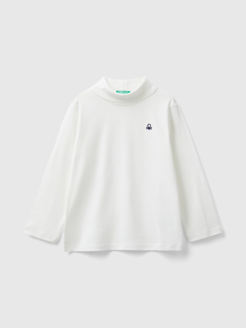 Benetton, Turtleneck T-shirt In Warm Organic Cotton, Creamy White, Kids