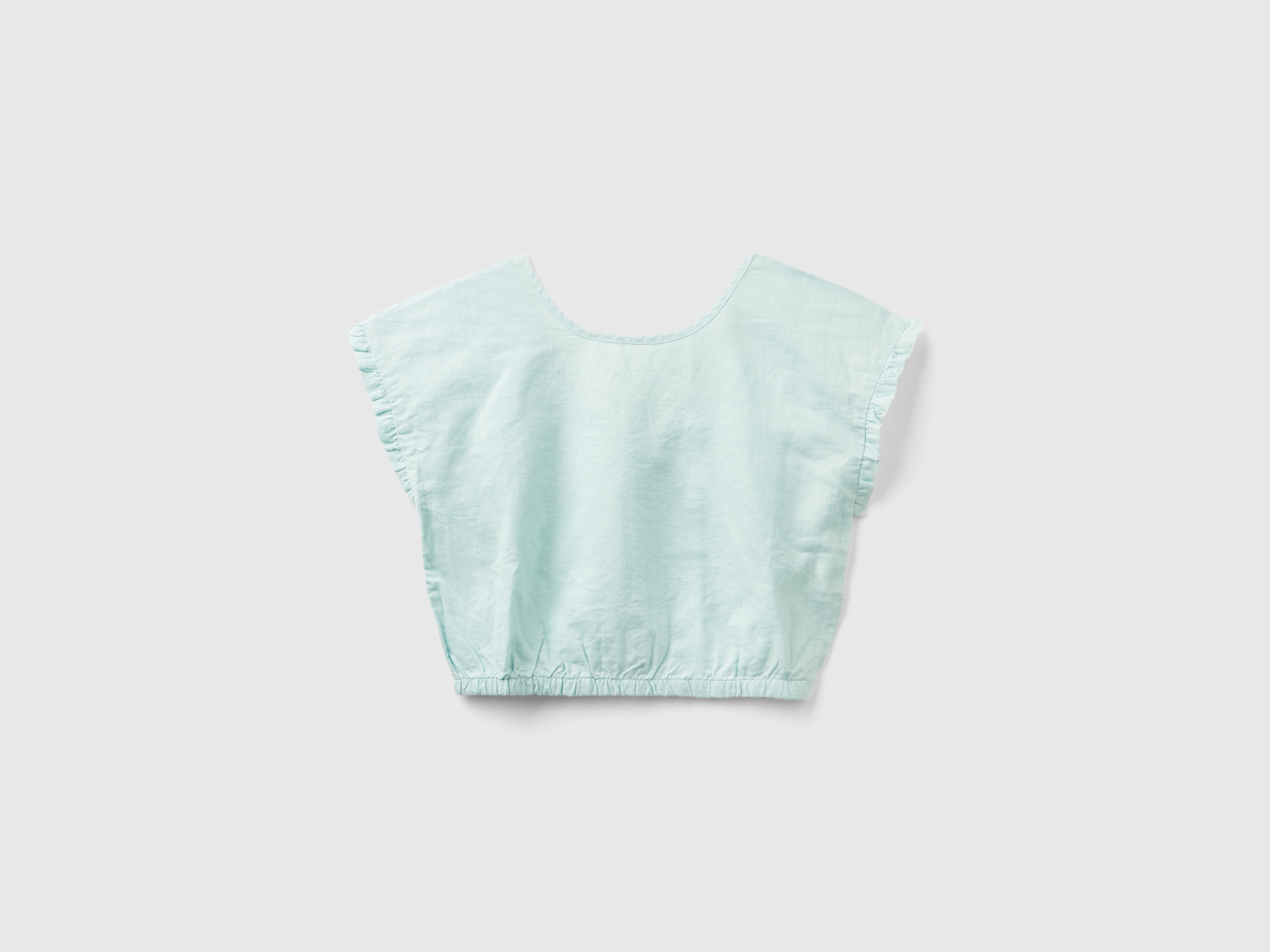 Benetton, Camicetta In Misto Lino, Verde Acqua, Bambini