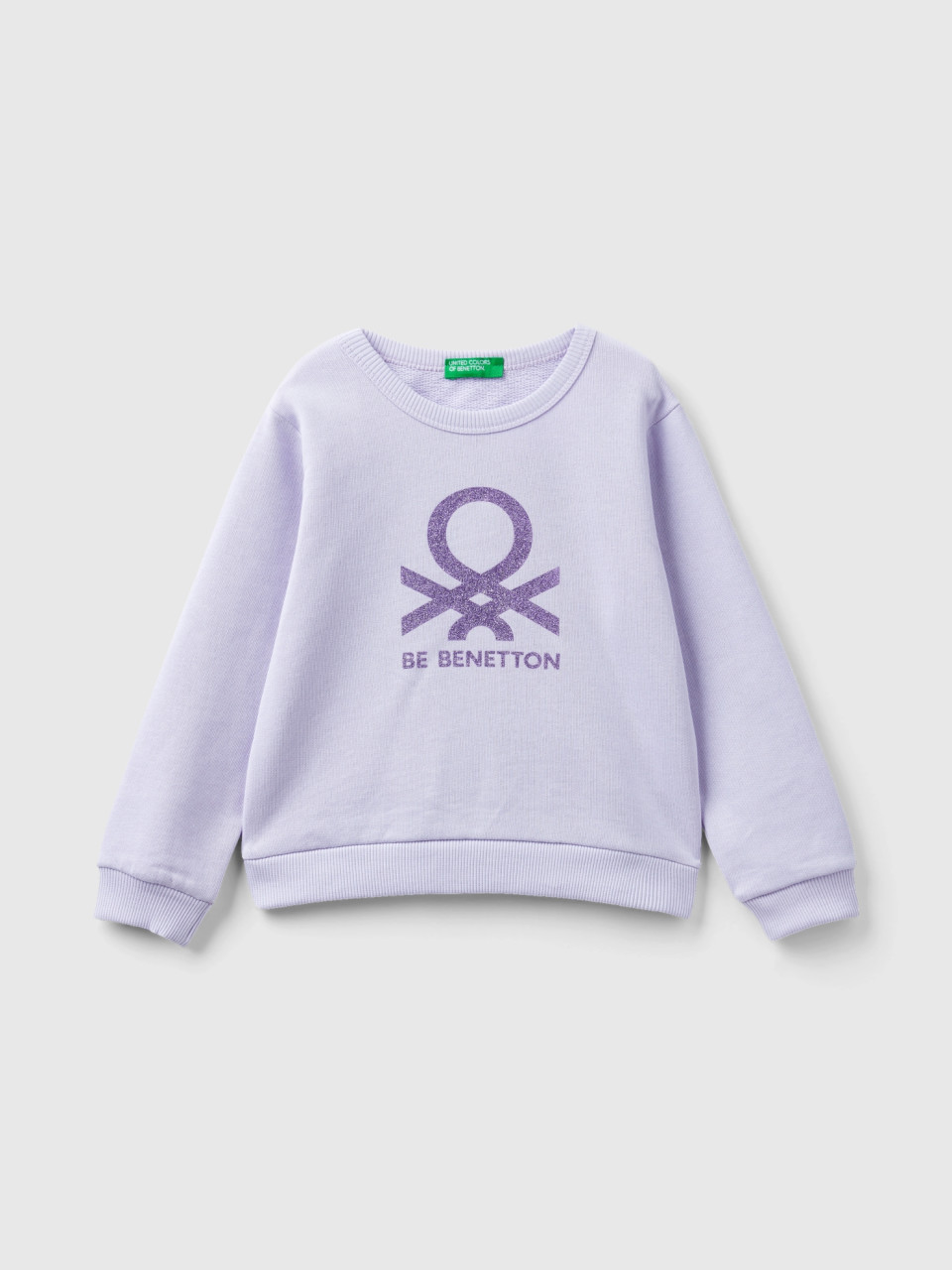 Benetton, 100% Organic Cotton Sweatshirt With Logo, Lilac, Kids