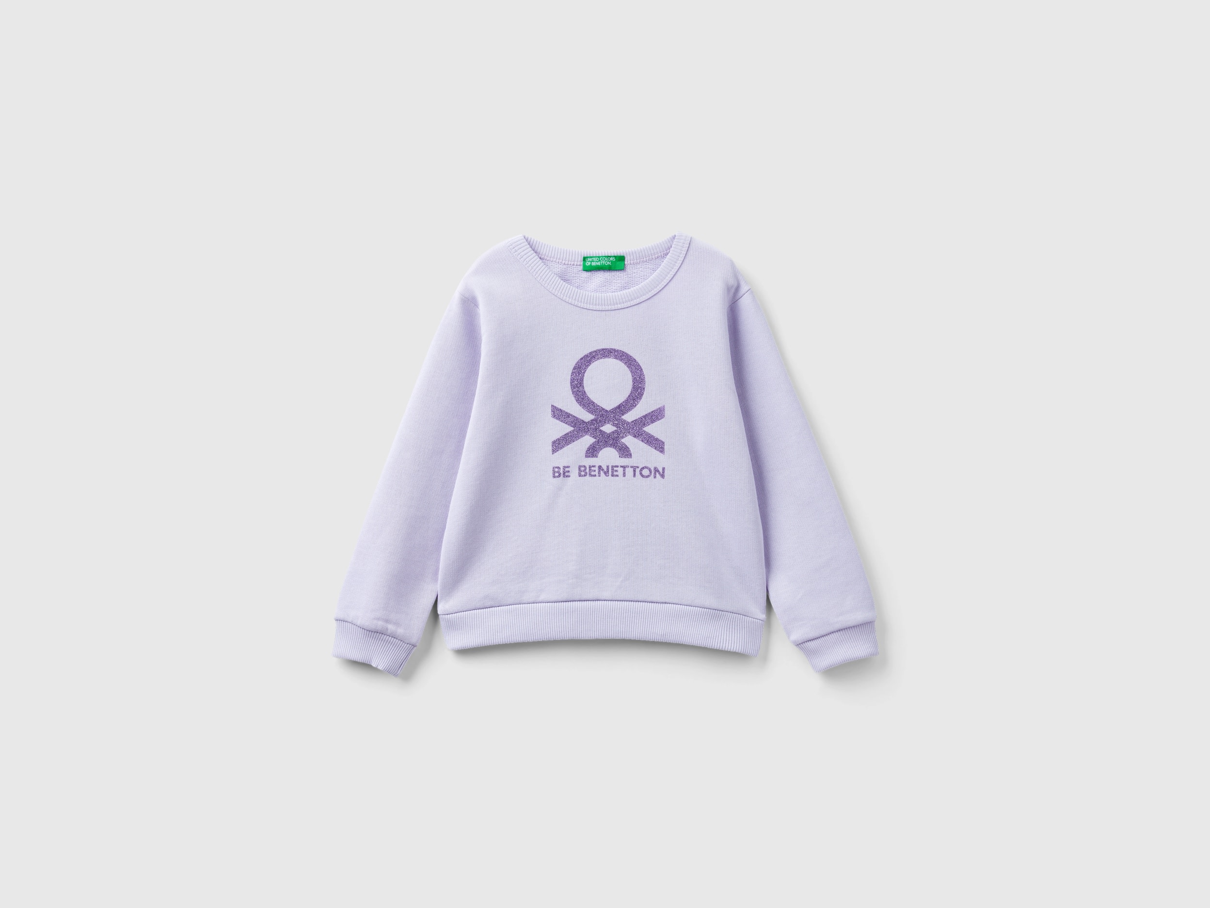 Image of Benetton, 100% Organic Cotton Sweatshirt With Logo, size 110, Lilac, Kids