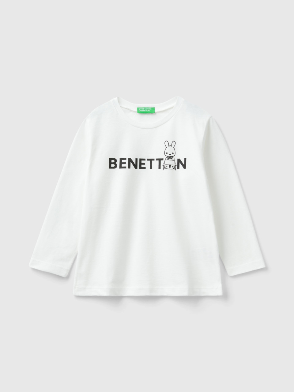 Benetton, Rundkragen-t-shirt Aus Warmer Bio-baumwolle, Weiss, male