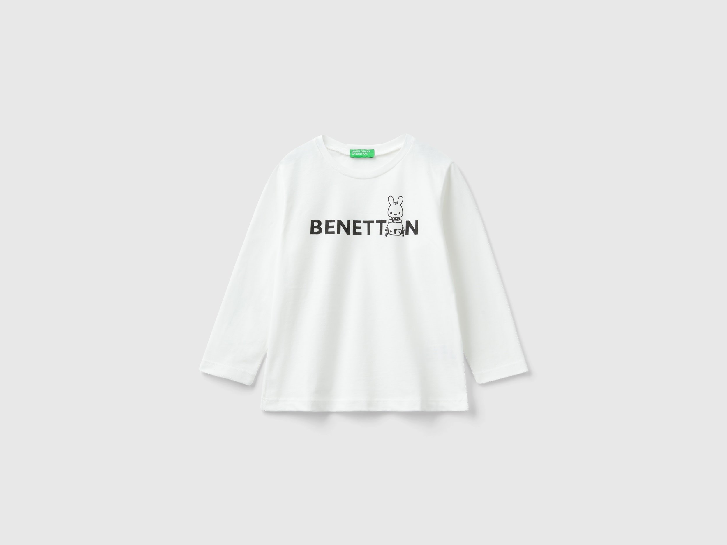 Benetton, Crew Neck T-shirt In Warm Organic Cotton, size 5-6, White, Kids
