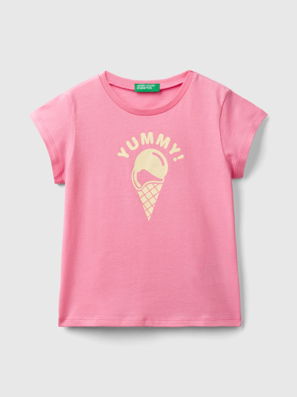 Benetton, 100% Cotton T-shirt With Print, Pink, Kids