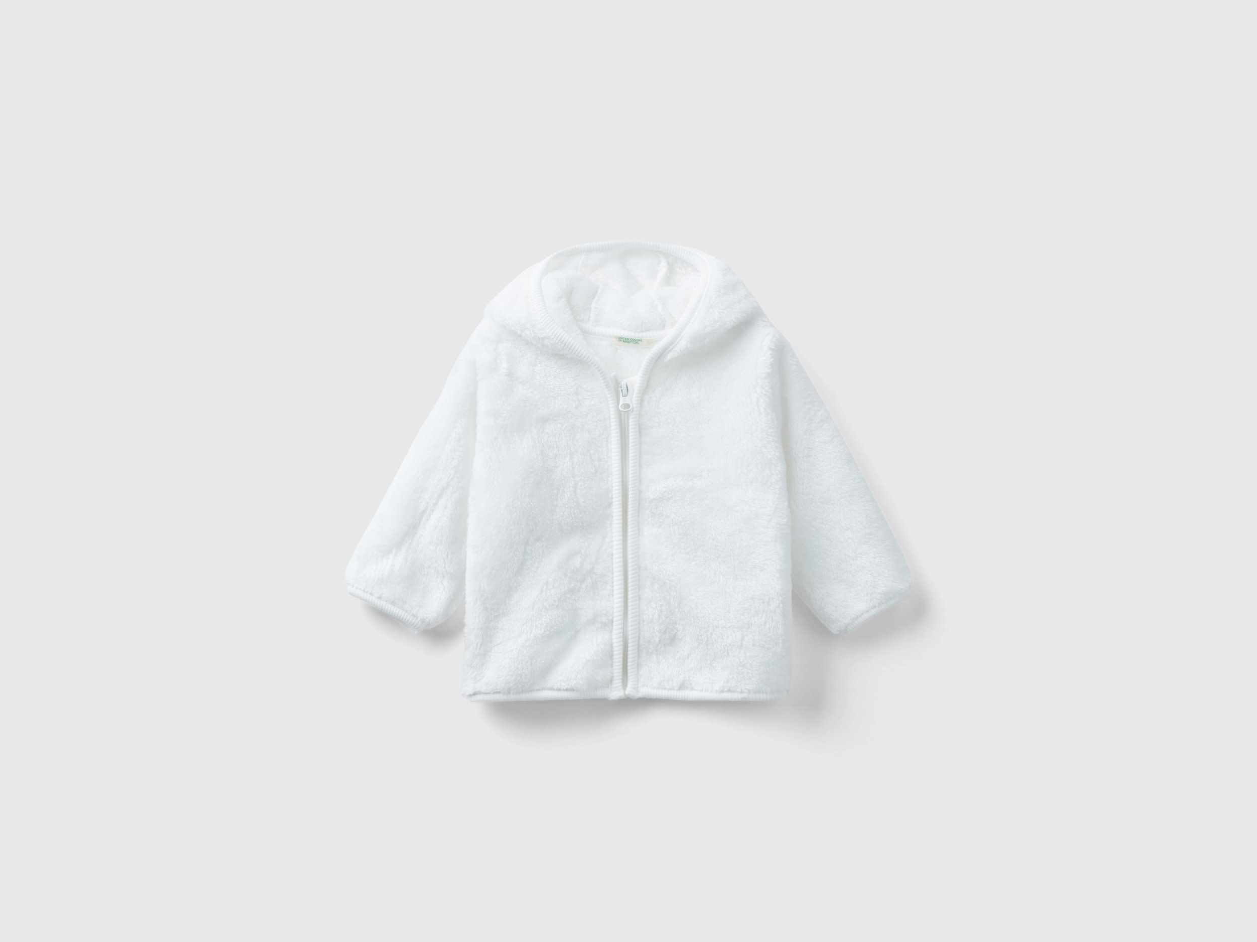 Benetton, Faux Fur Sweatshirt With Zip, size 1-3, White, Kids
