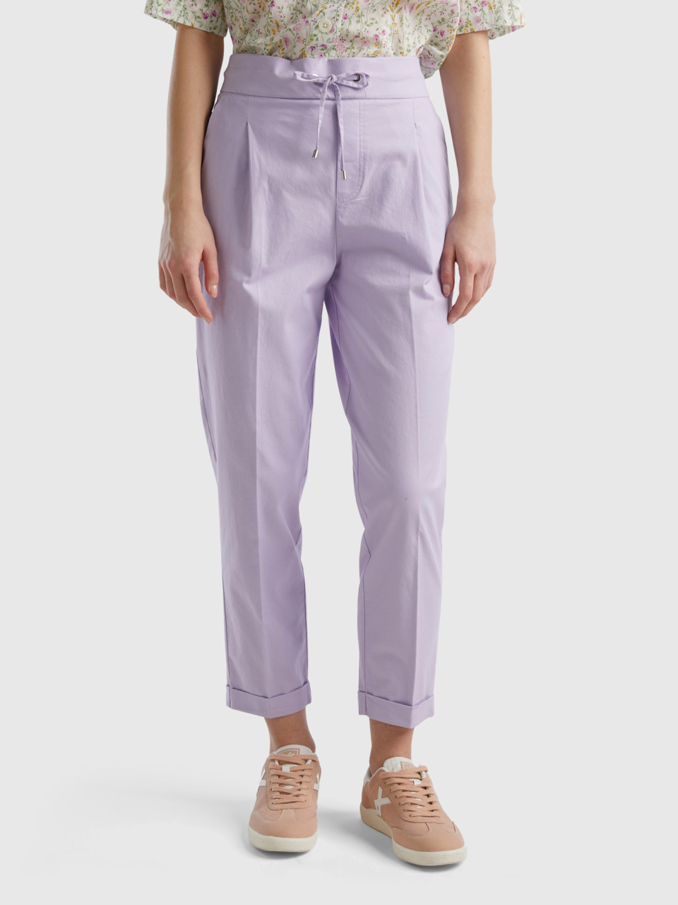 Benetton, Joggers In Stretch Cotton, Lilac, Women