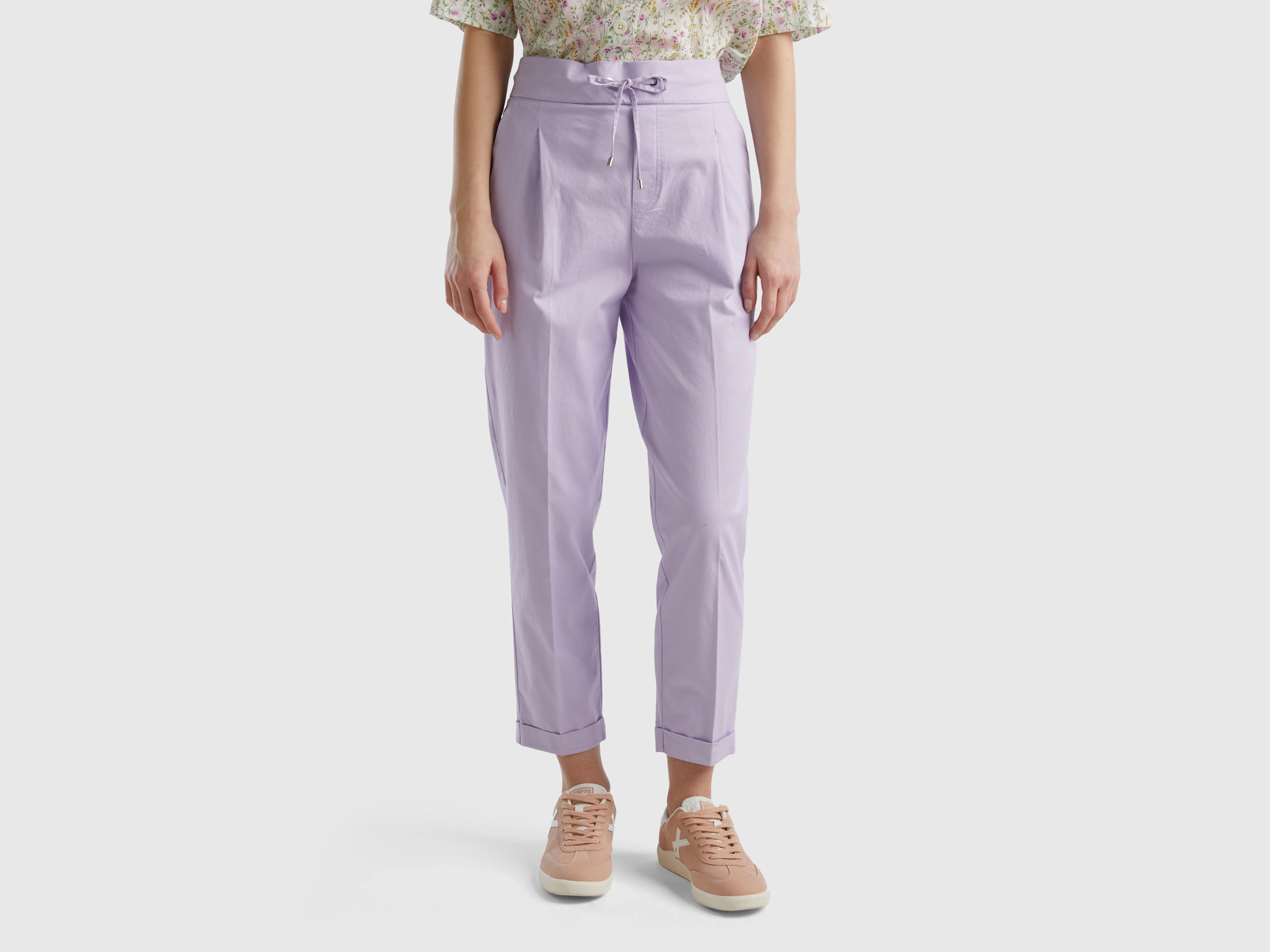 Benetton, Joggers In Cotone Elasticizzato, Lilla, Donna