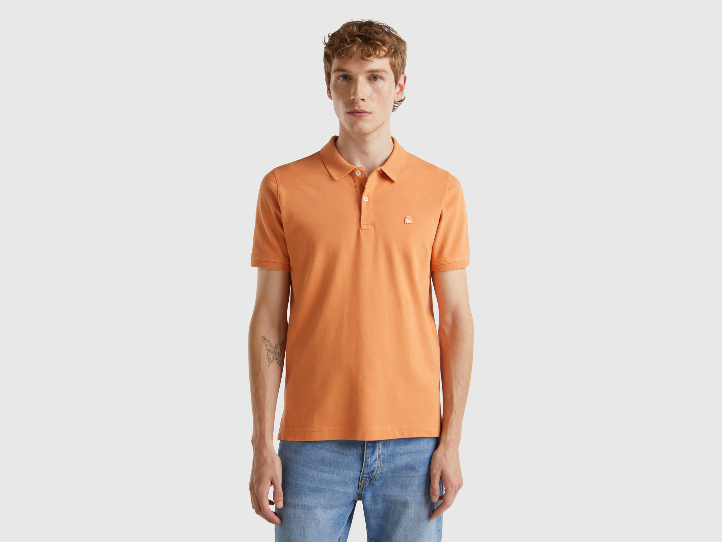 Benetton, Polo Ambra Slim Fit, Arancione, Uomo