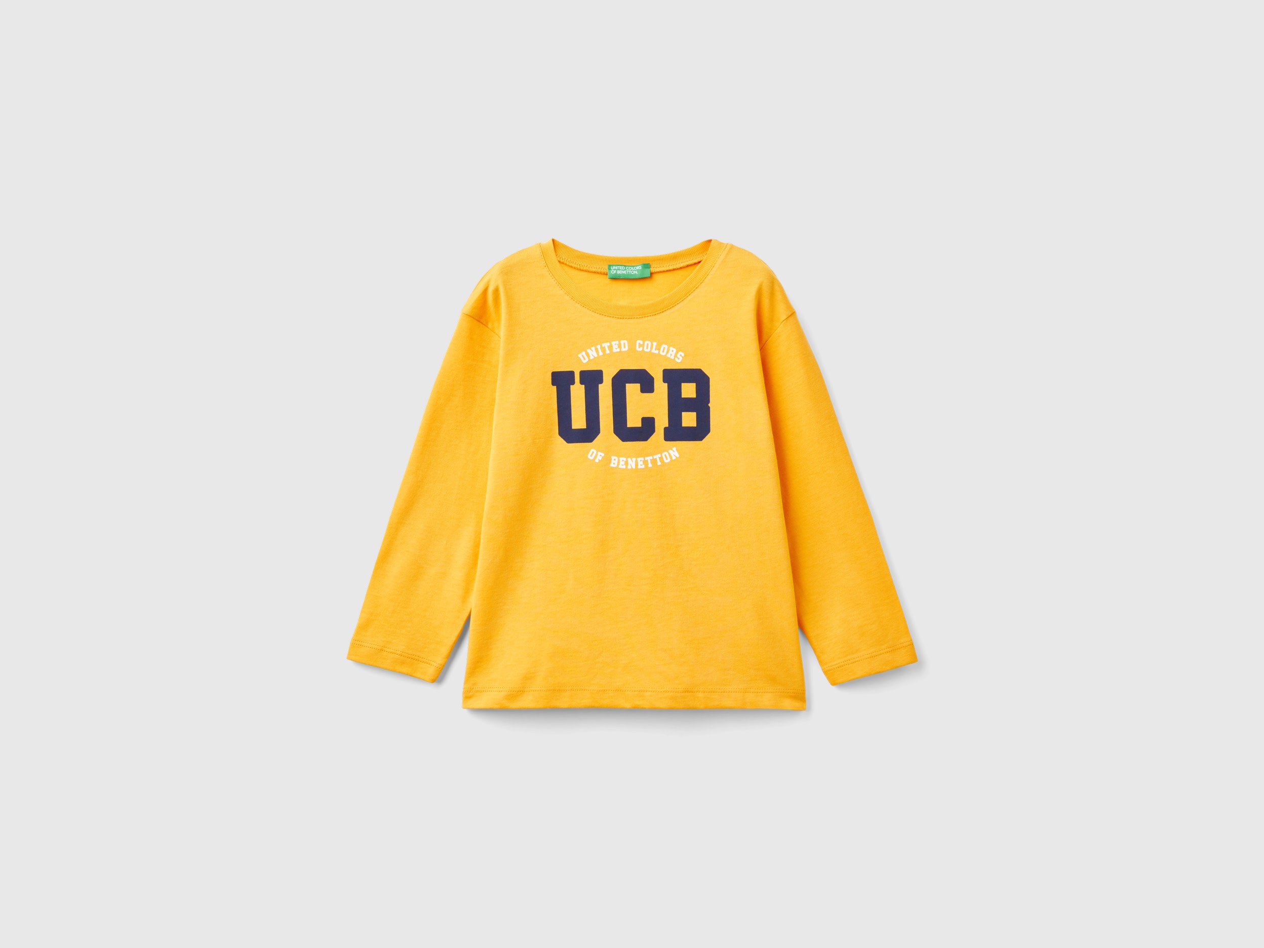 Benetton, T-shirt Manica Lunga In Cotone Bio, Senape, Bambini