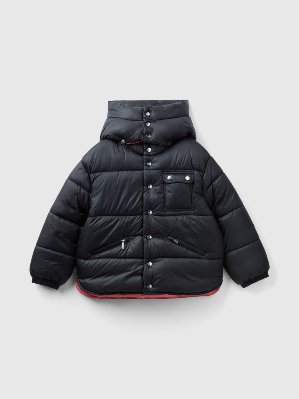 Benetton, Padded Jacket With Removable Hood, Black, Kids