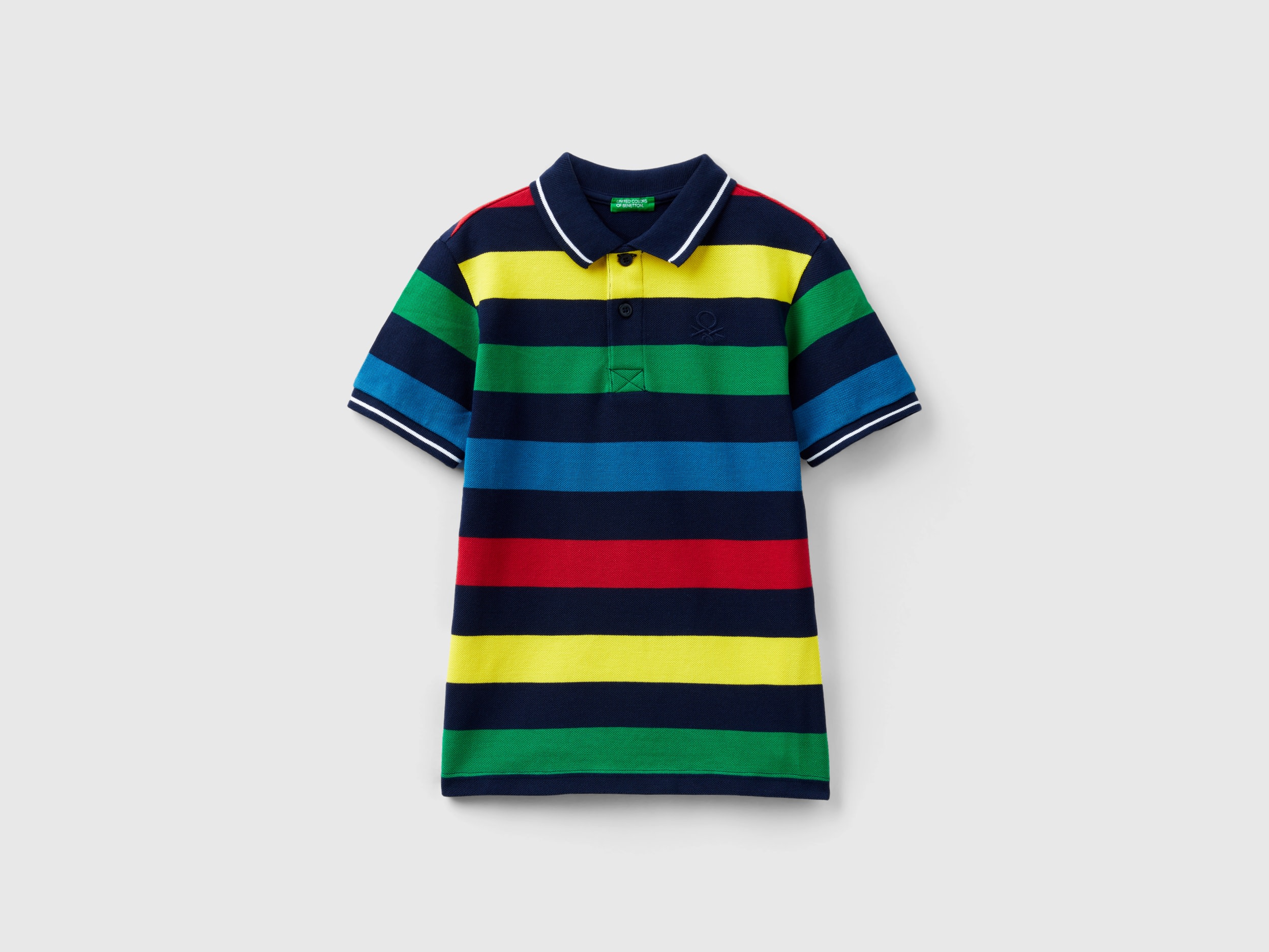 Benetton, Short Sleeve Polo With Stripes, size 2XL, Multi-color, Kids