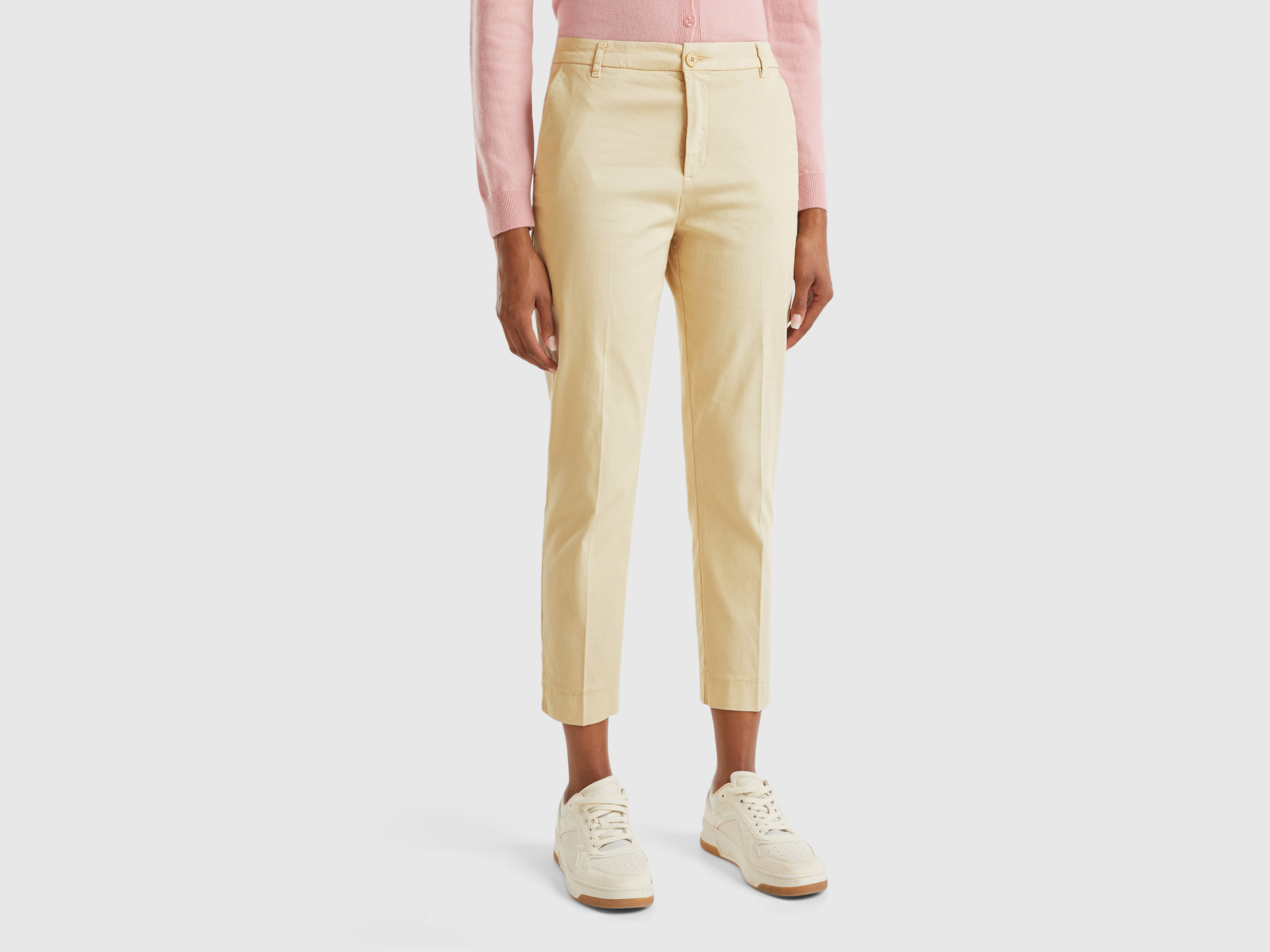 United Colors of Benetton Benetton, Chino Cropped Από Βαμβακερό Στρετς, size , Μπεζ, Γυναικεία