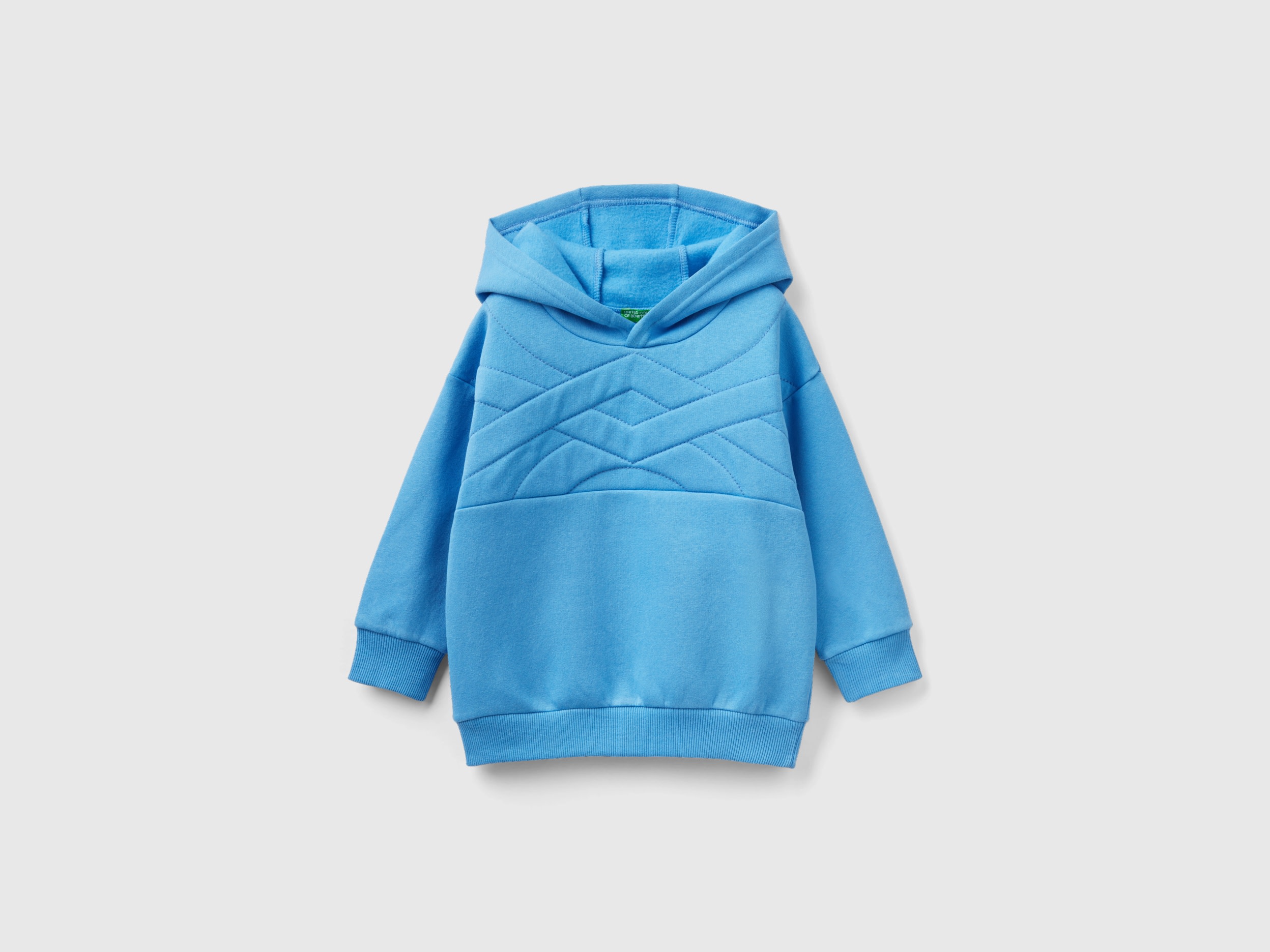 Benetton, Hoodie In Recycled Fabric, size 5-6, Light Blue, Kids
