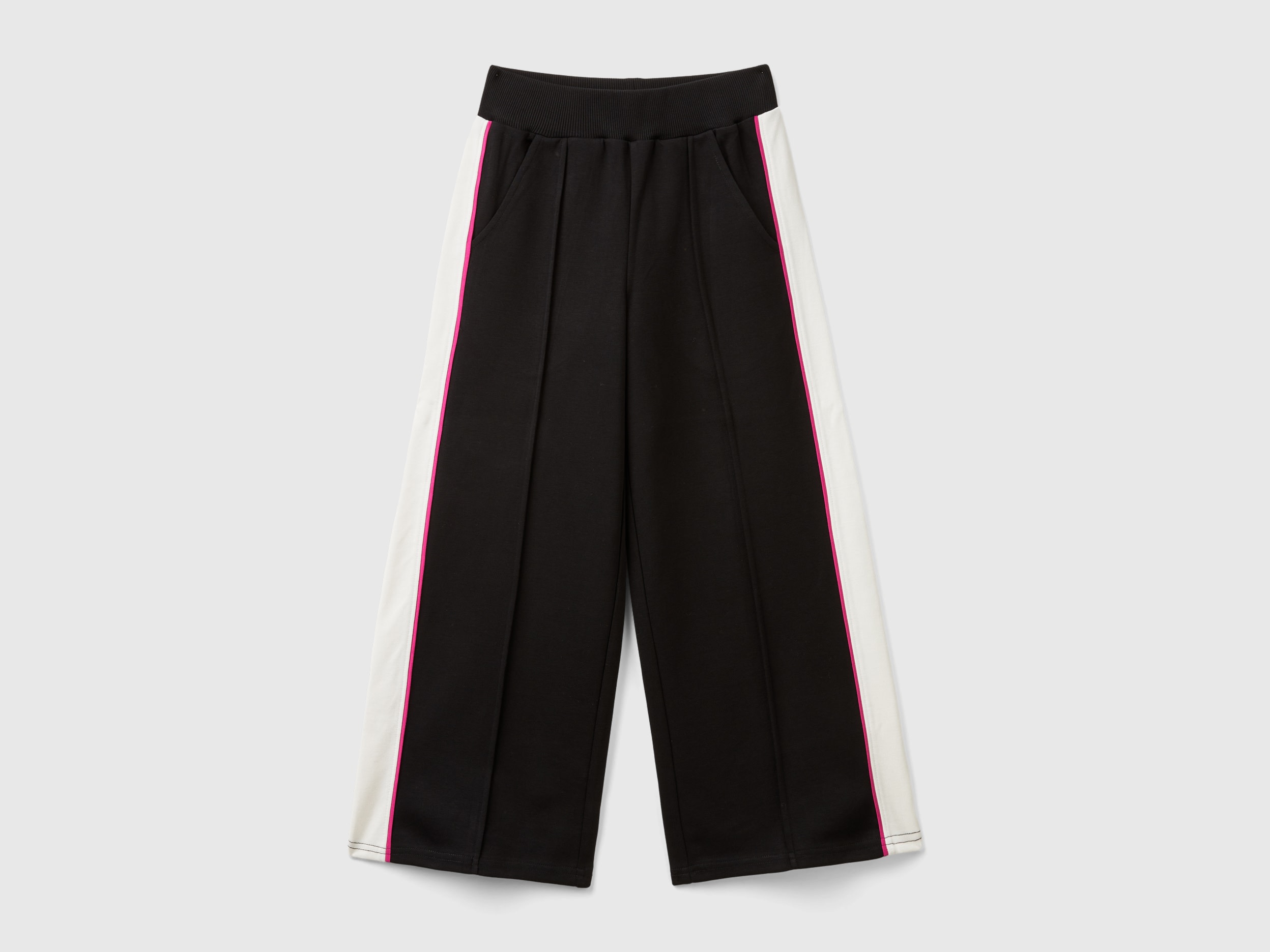 Benetton, Pantaloni In Felpa Wide Fit, Nero, Bambini