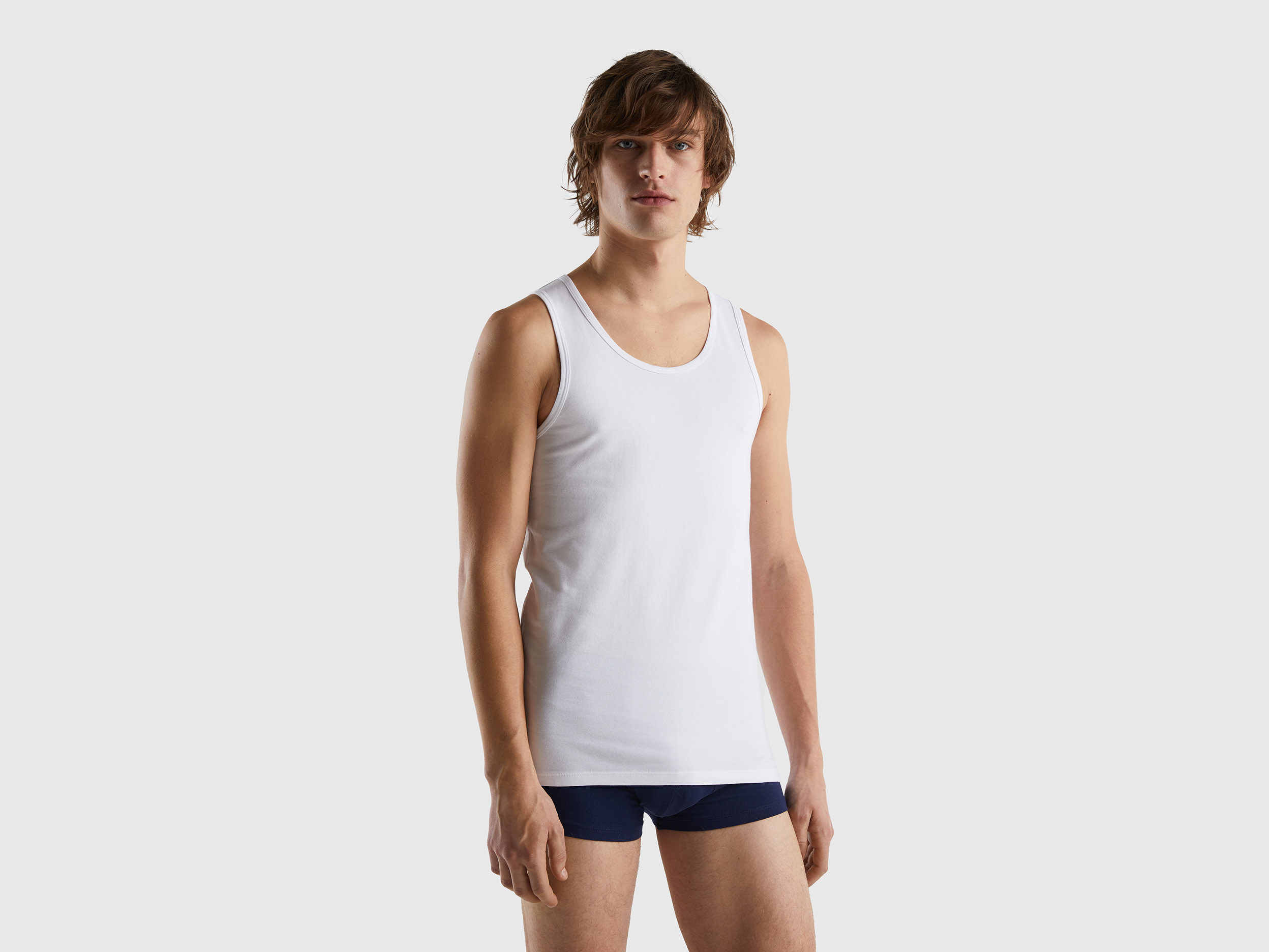 Image of Benetton, Tank Top In Organic Stretch Cotton, size XL, White, Men