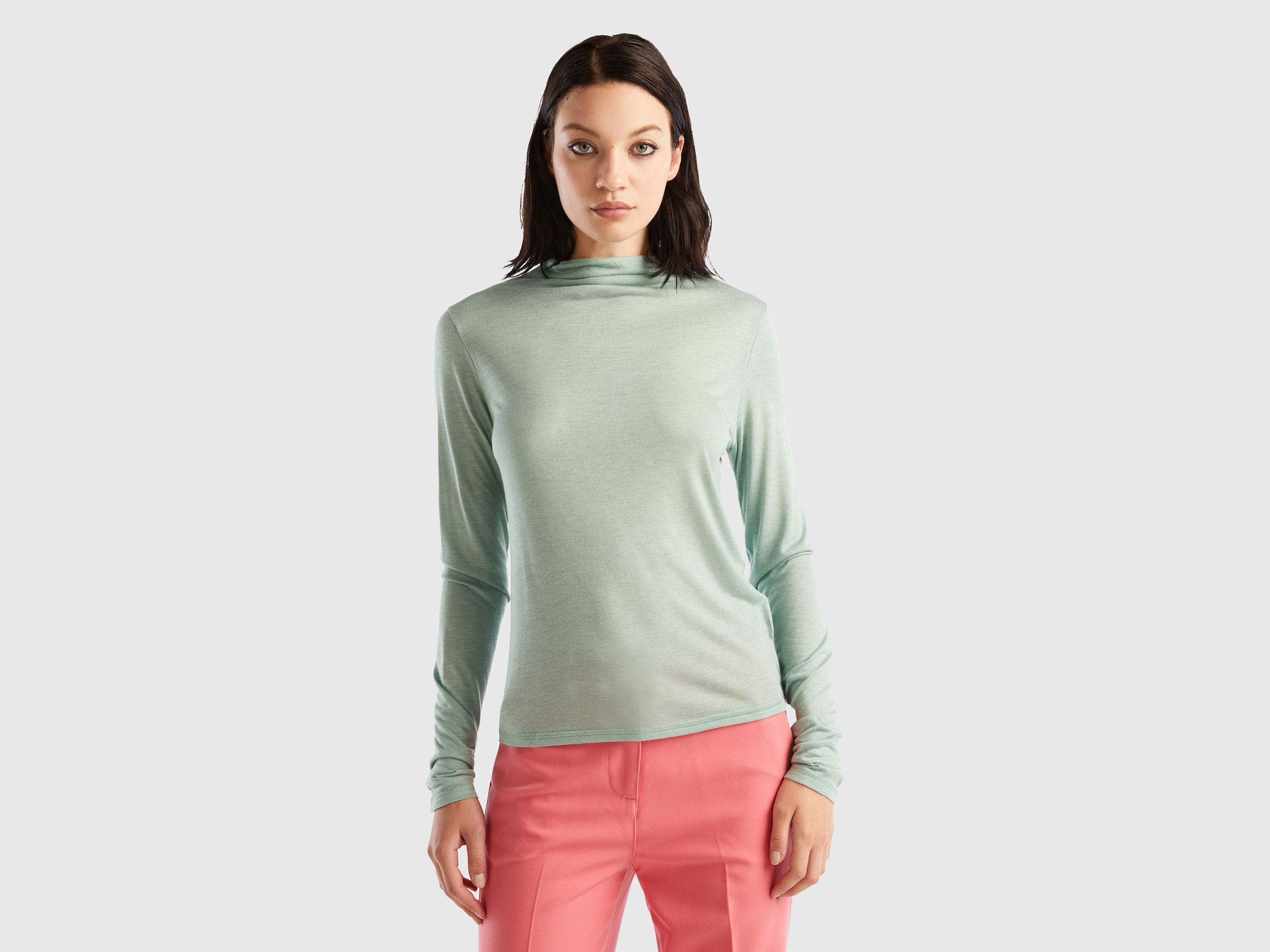 Benetton, T-shirt In Wool And Viscose Blend, size XS, Aqua, Women