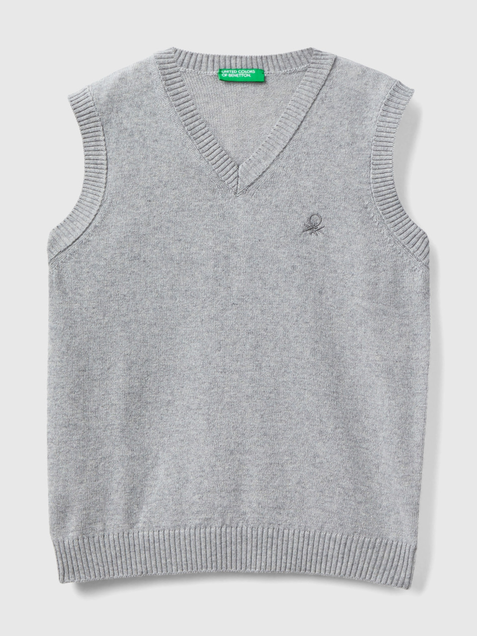 Benetton, Vest In Cashmere And Wool Blend, Light Gray, Kids