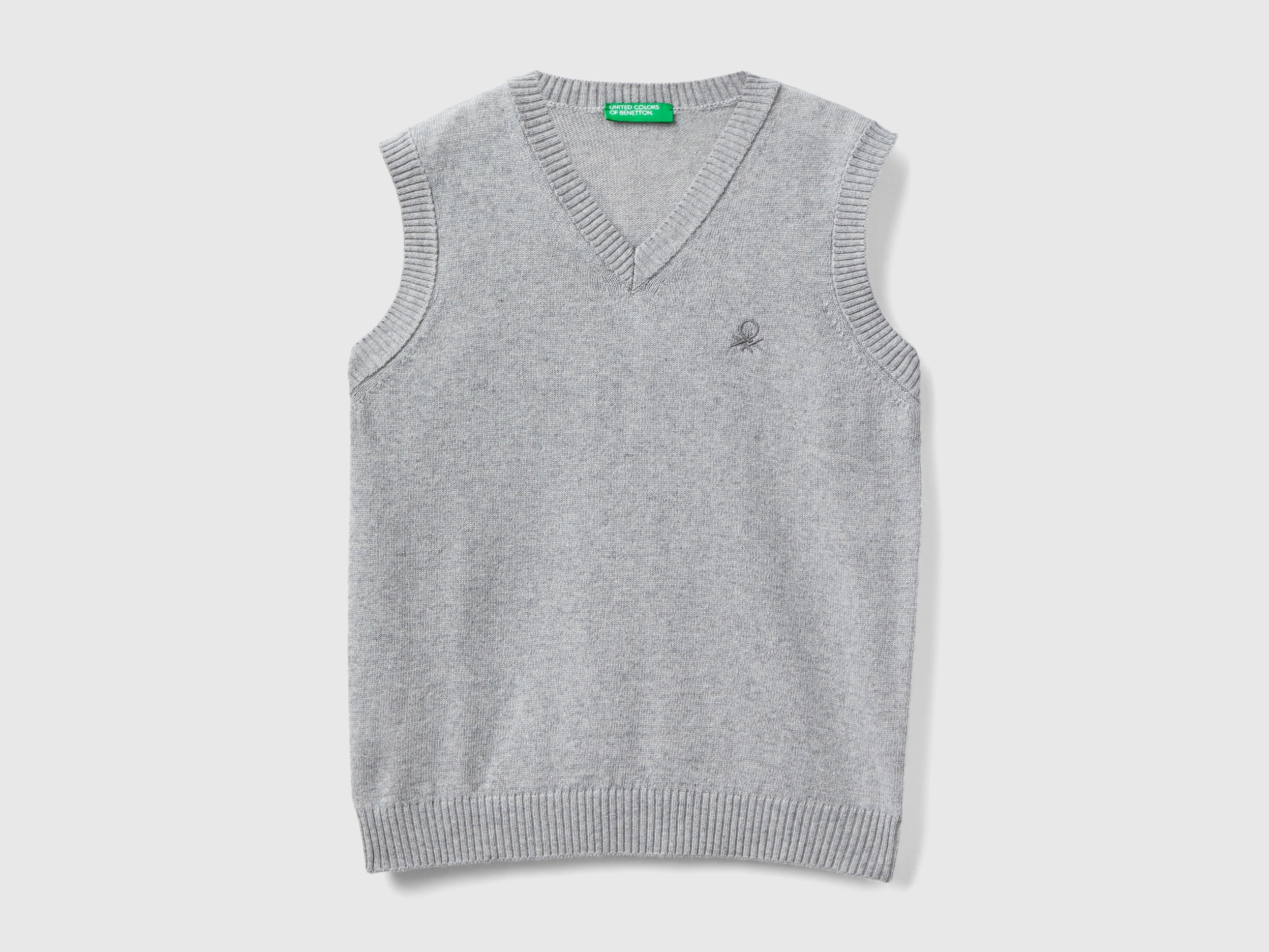 Benetton, Vest In Cashmere And Wool Blend, size L, Light Gray, Kids