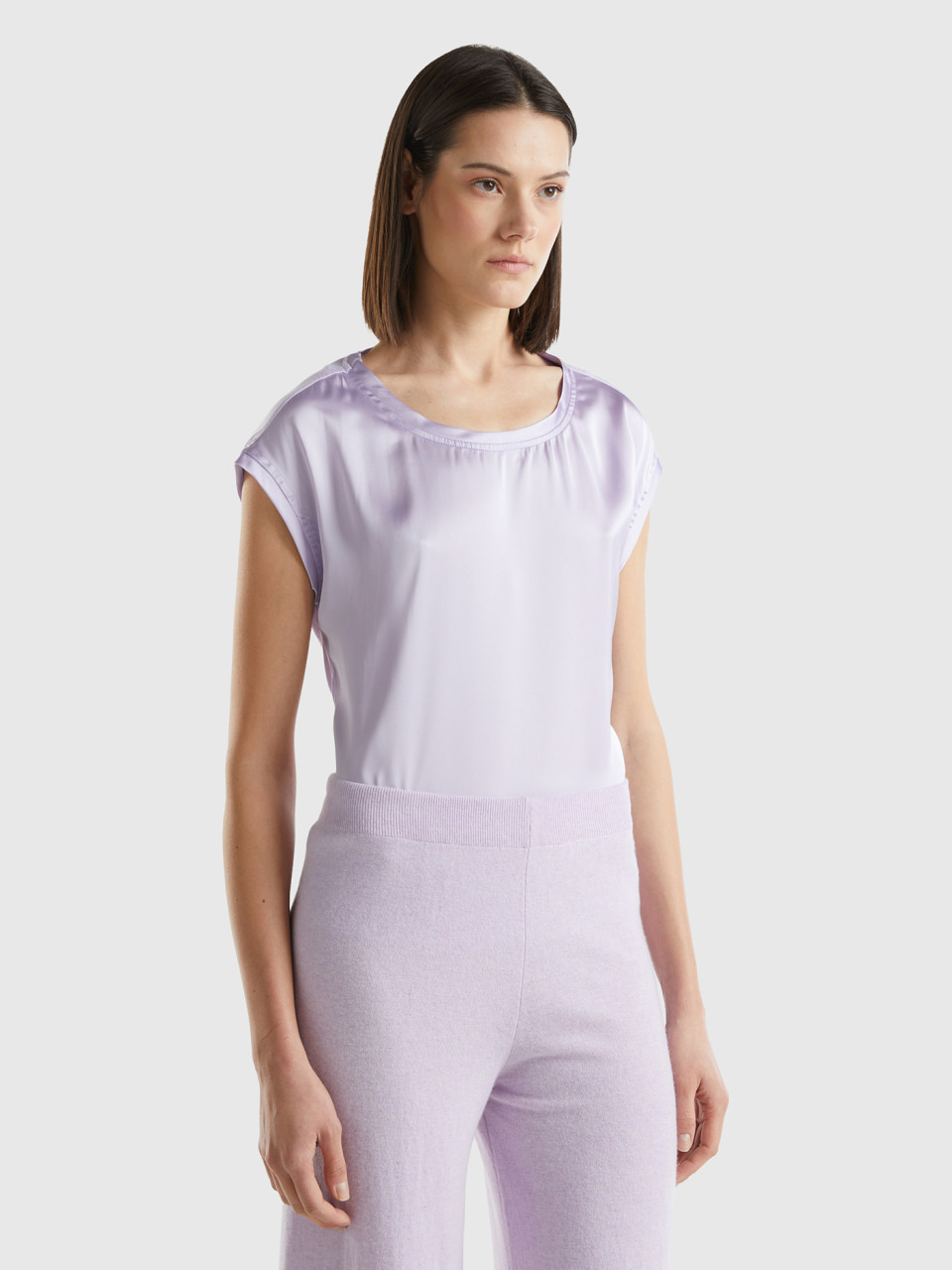 Benetton, Blouse With Boat Neck, Lilac, Women