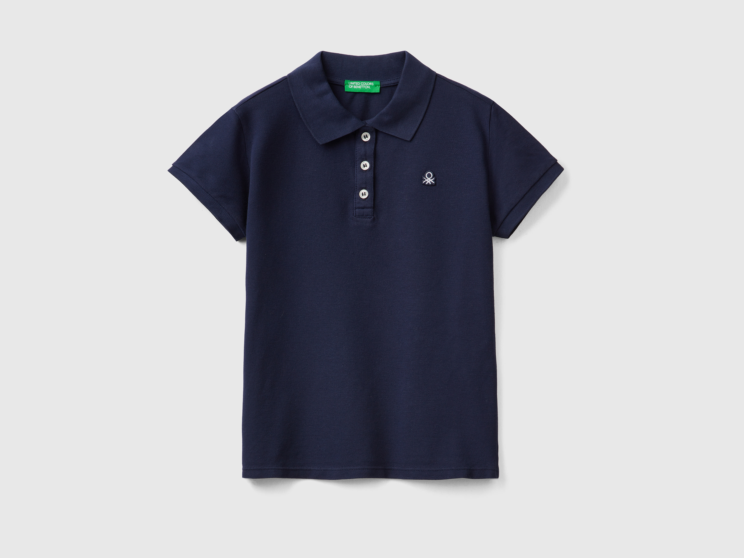 Image of Benetton, Short Sleeve Polo In Organic Cotton, size L, Dark Blue, Kids