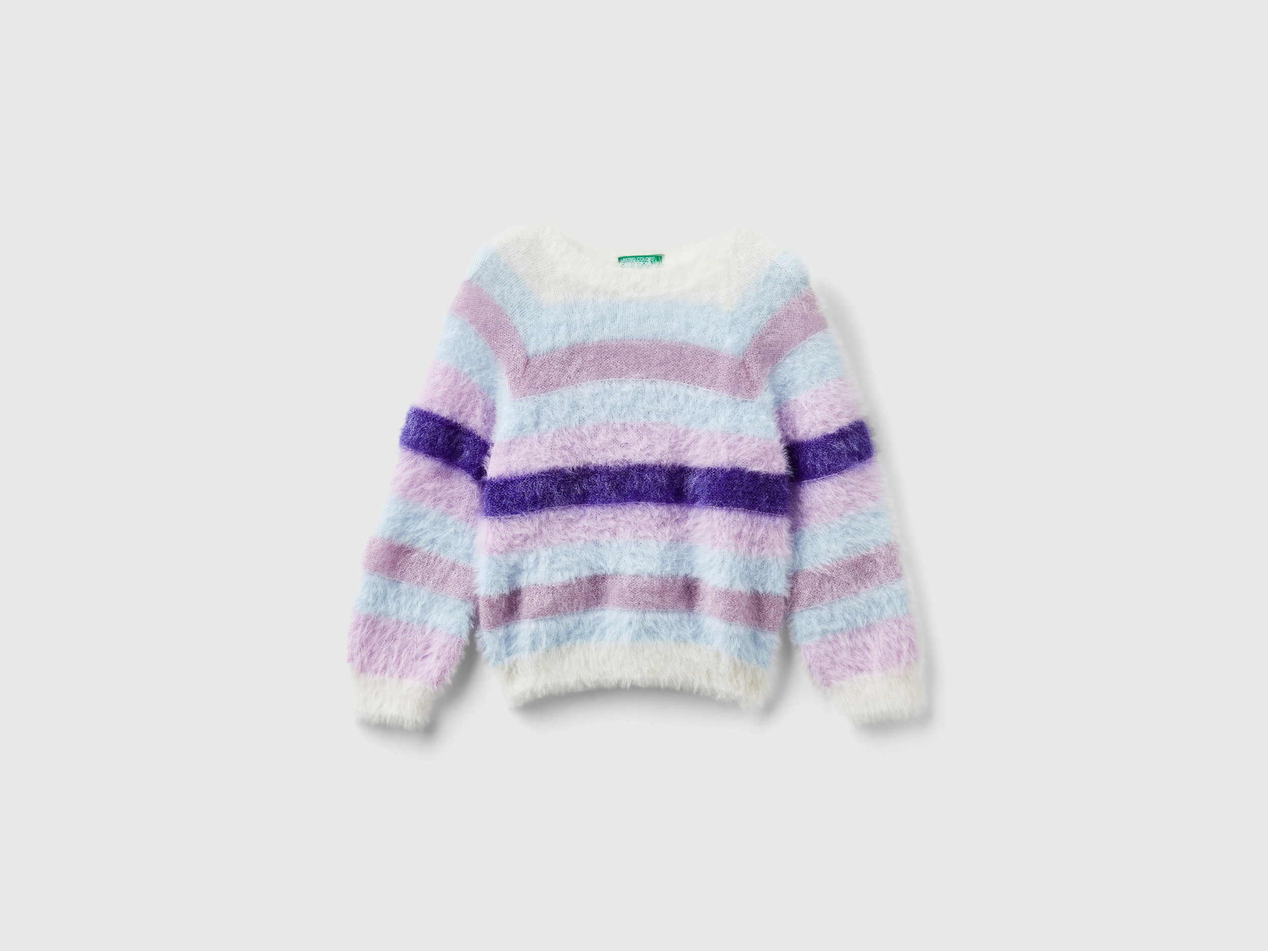 Benetton, Maglioncino A Righe In Pelliccetta Sintetica, Multicolore, Bambini
