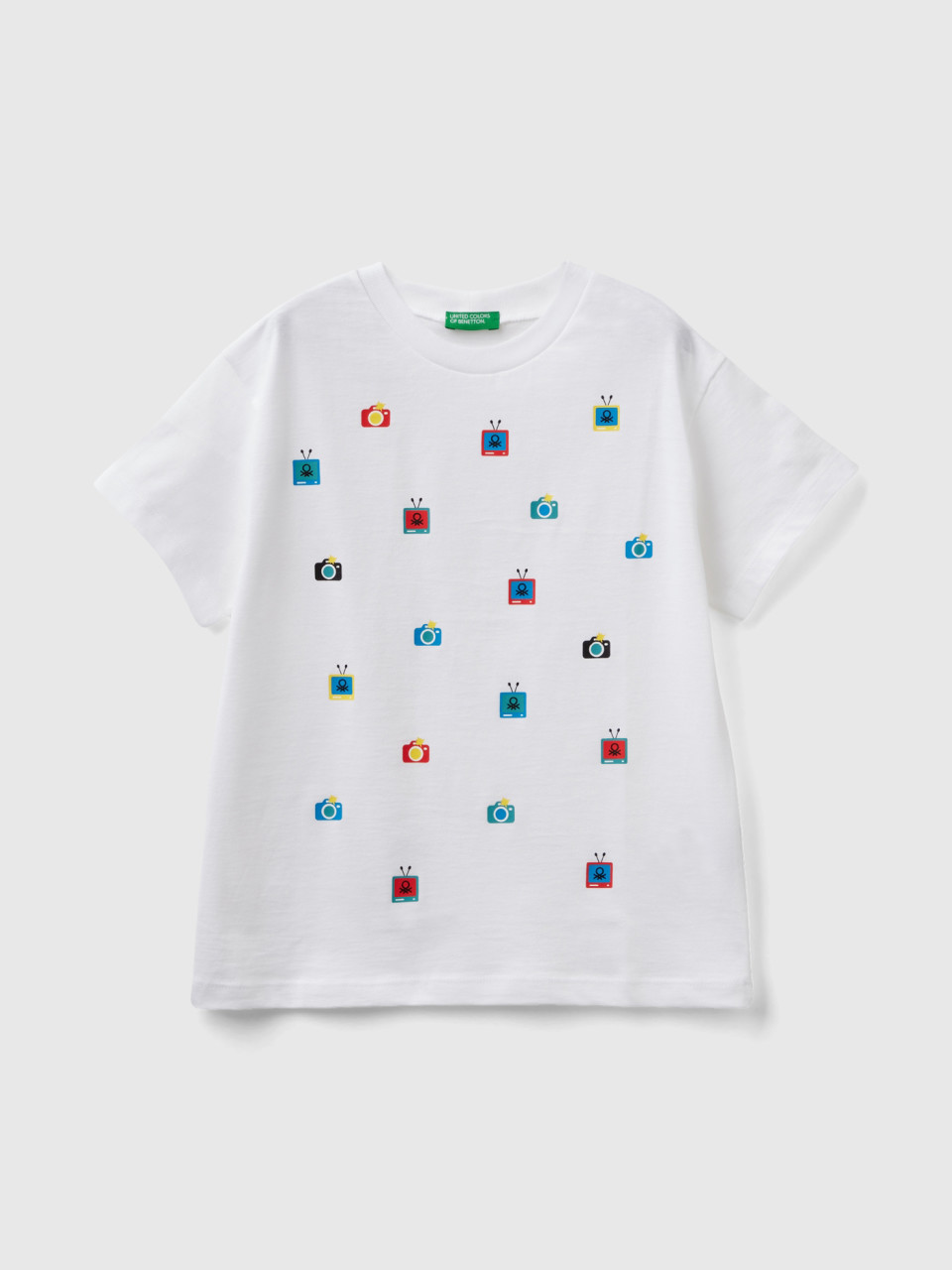 Benetton, Kurzärmeliges T-shirt Aus Bio-baumwolle, Weiss, male