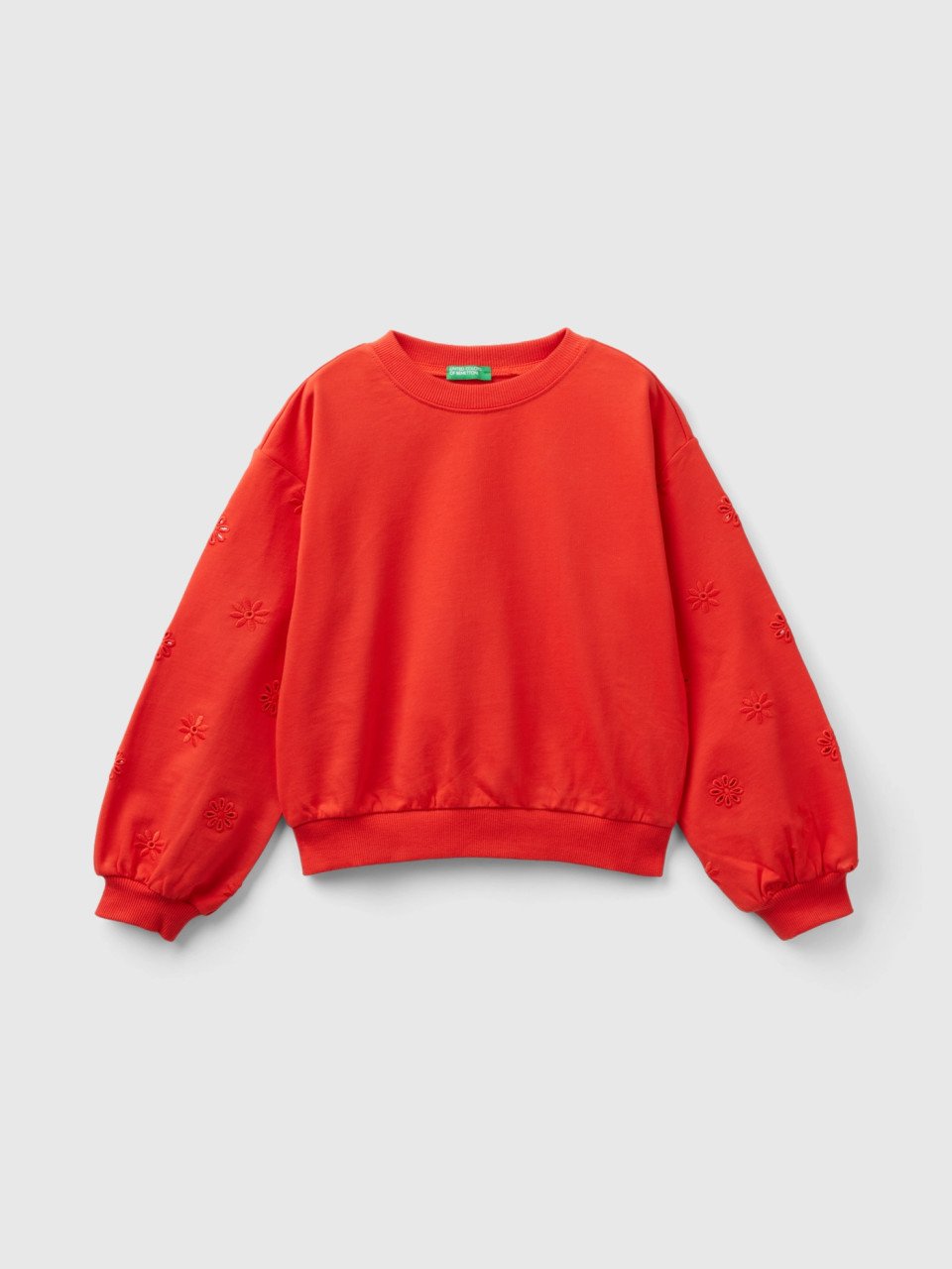 Benetton, Sweatshirt With Embroidered Flowers, Red, Kids