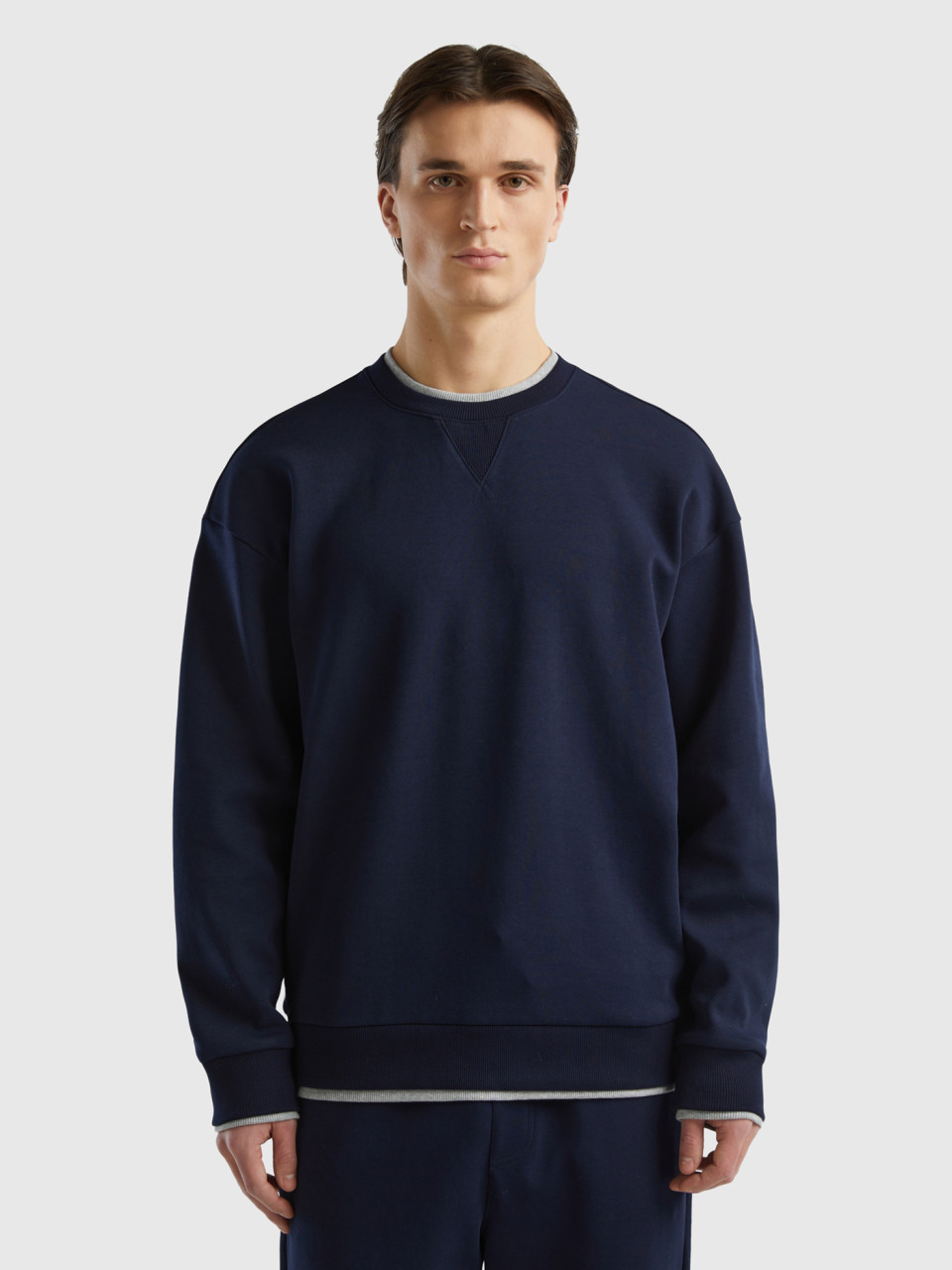 Benetton, Sweat Relaxed Fit, Azul-escuro, Homem