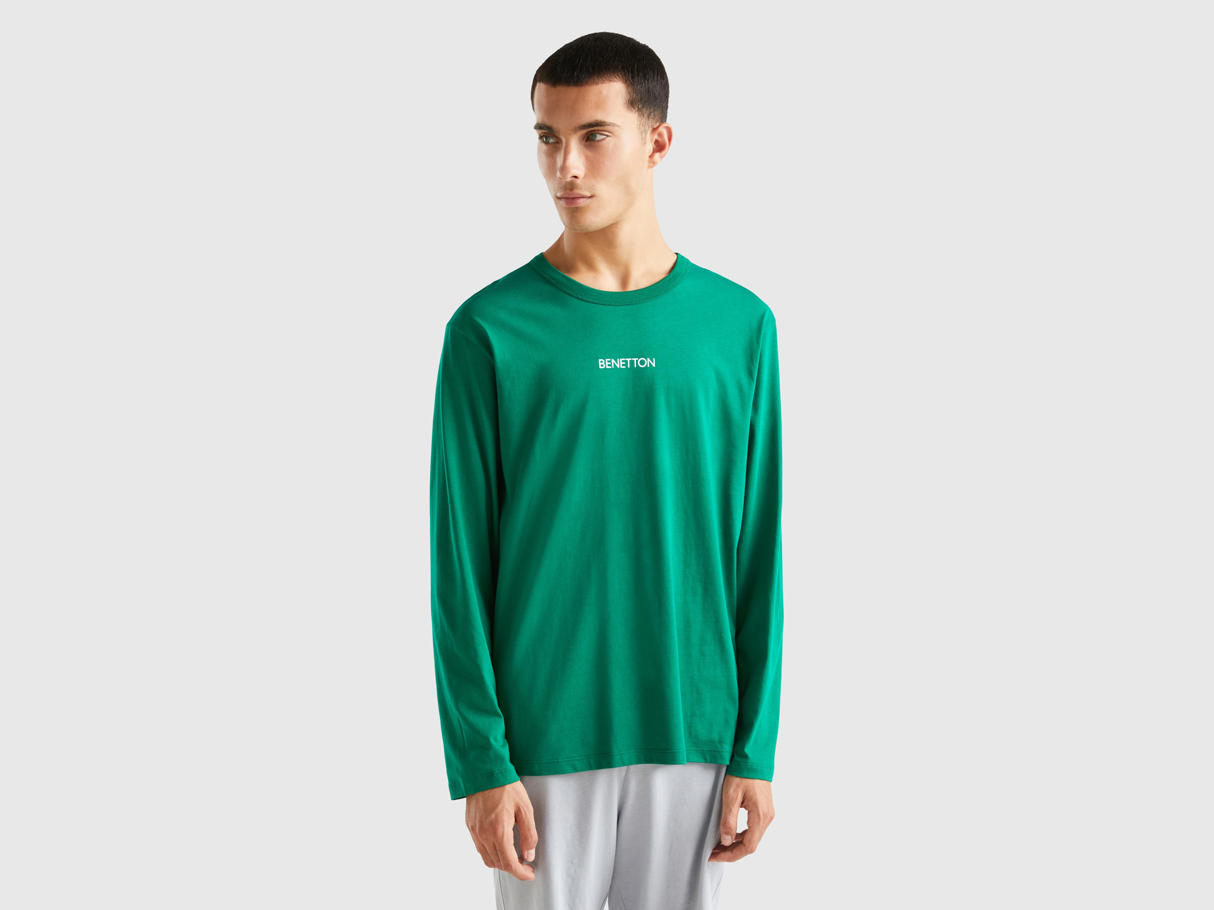 Benetton, Long Sleeve 100% Cotton Top, size XL, Green, Men