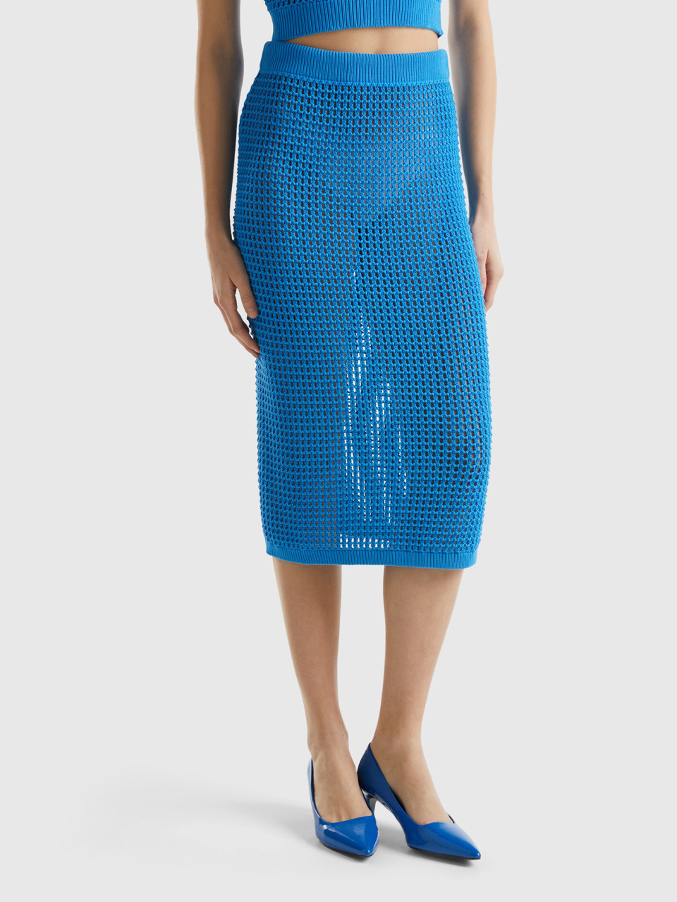Benetton, Crochet Skirt, Blue, Women