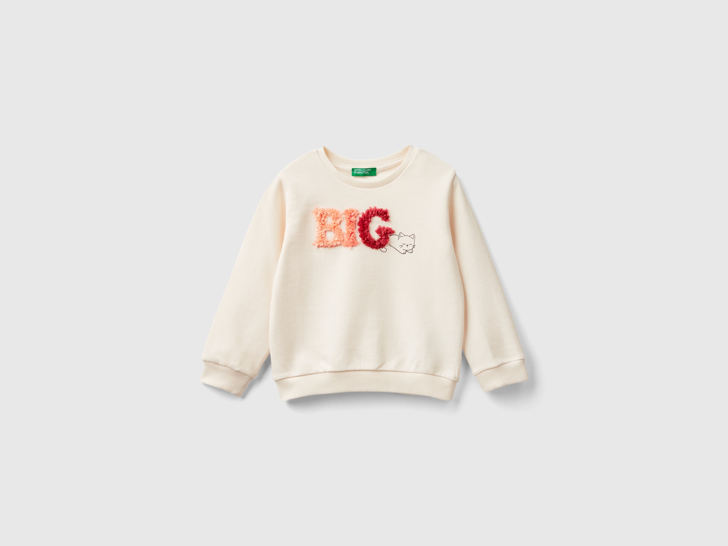 Benetton, Felpa Con Applicazione Effetto Petali, Bianco Panna, Bambini