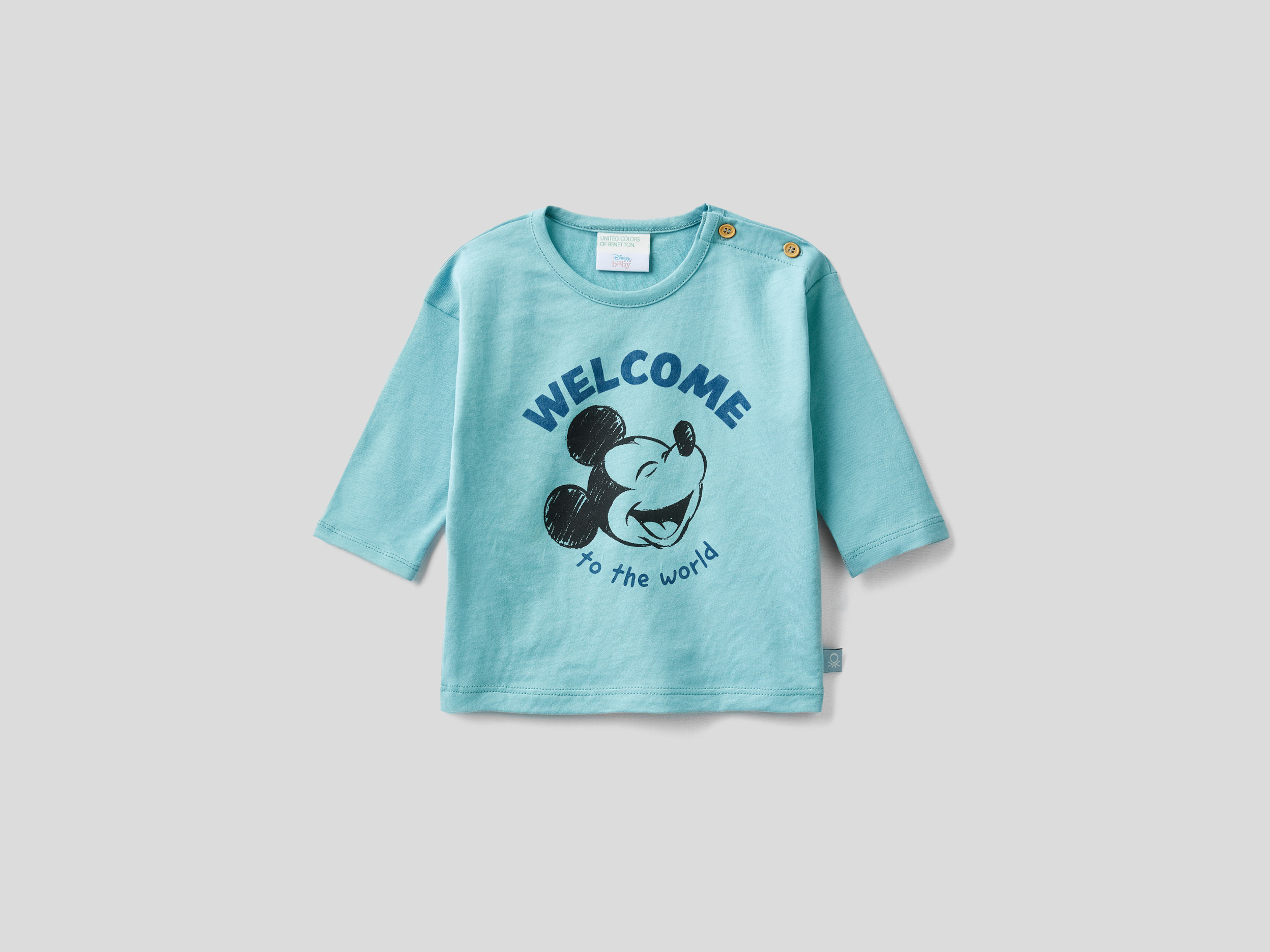 Benetton, T-shirt Mickey Et Ses Amis En Coton Chaud, taille , Bleu Clair, Enfants