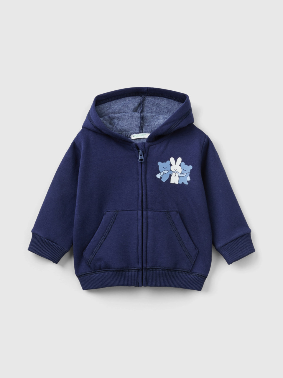 Benetton, Warm Sweatshirt With Animal Print, Dark Blue, Kids
