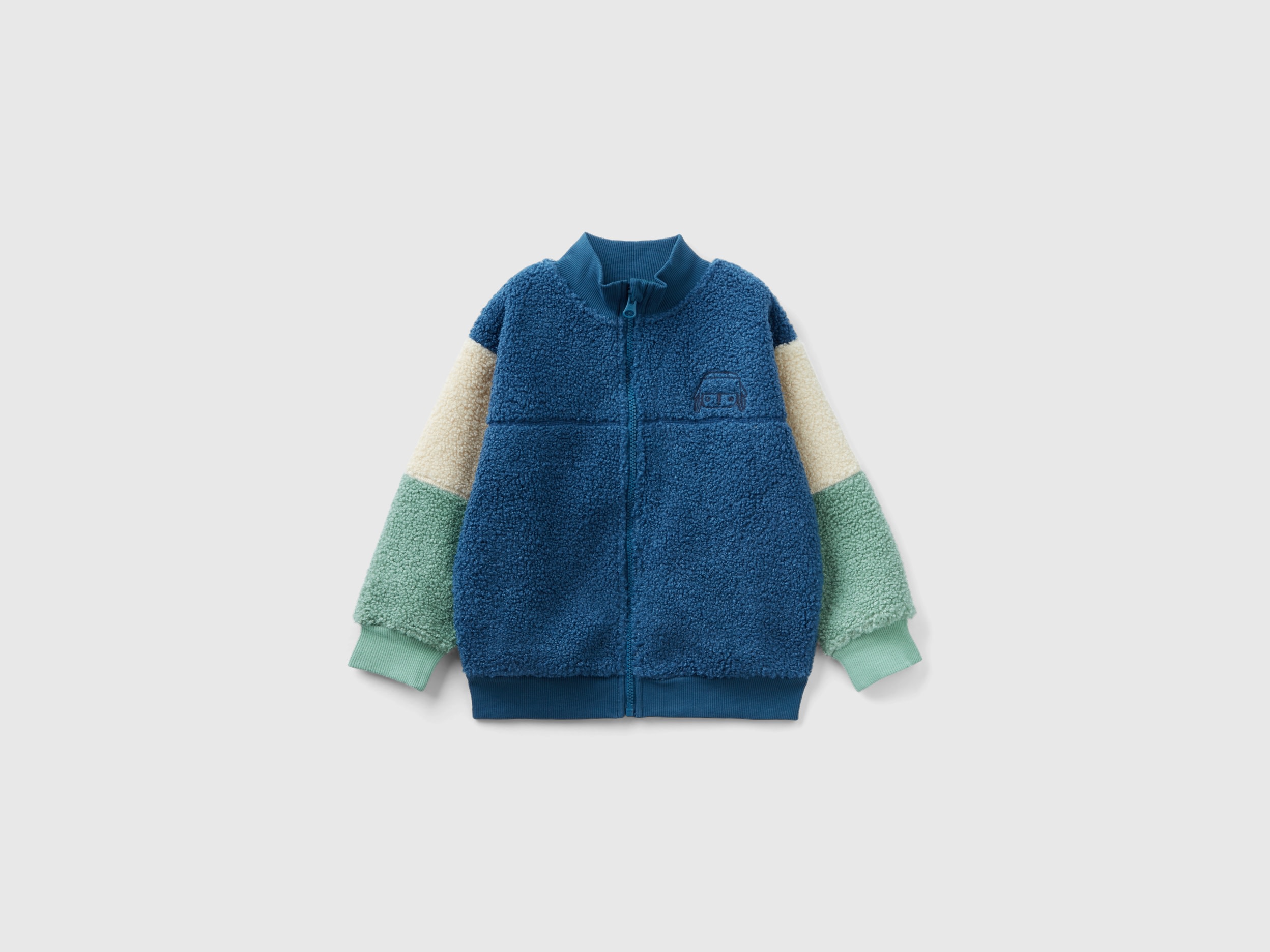 Benetton, Color Block Teddy Bear Effect Sweatshirt, size 4-5, Air Force Blue, Kids