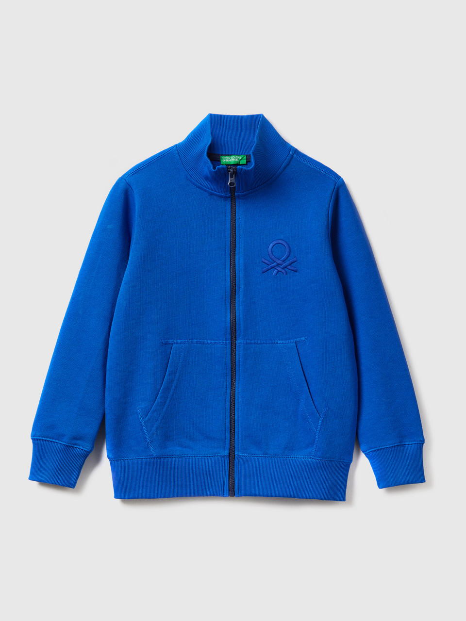 Benetton, Pure Cotton Sweatshirt With Zipper, Bright Blue, Kids