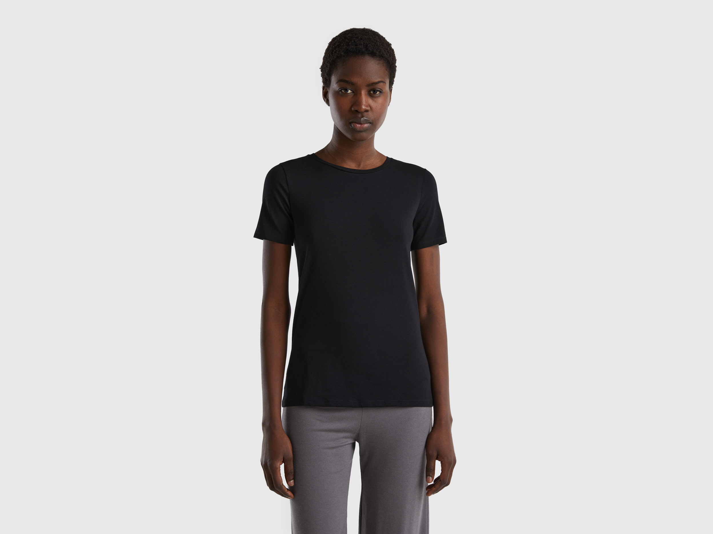 Benetton, Super Stretch Organic Cotton T-shirt, size M, Black, Women