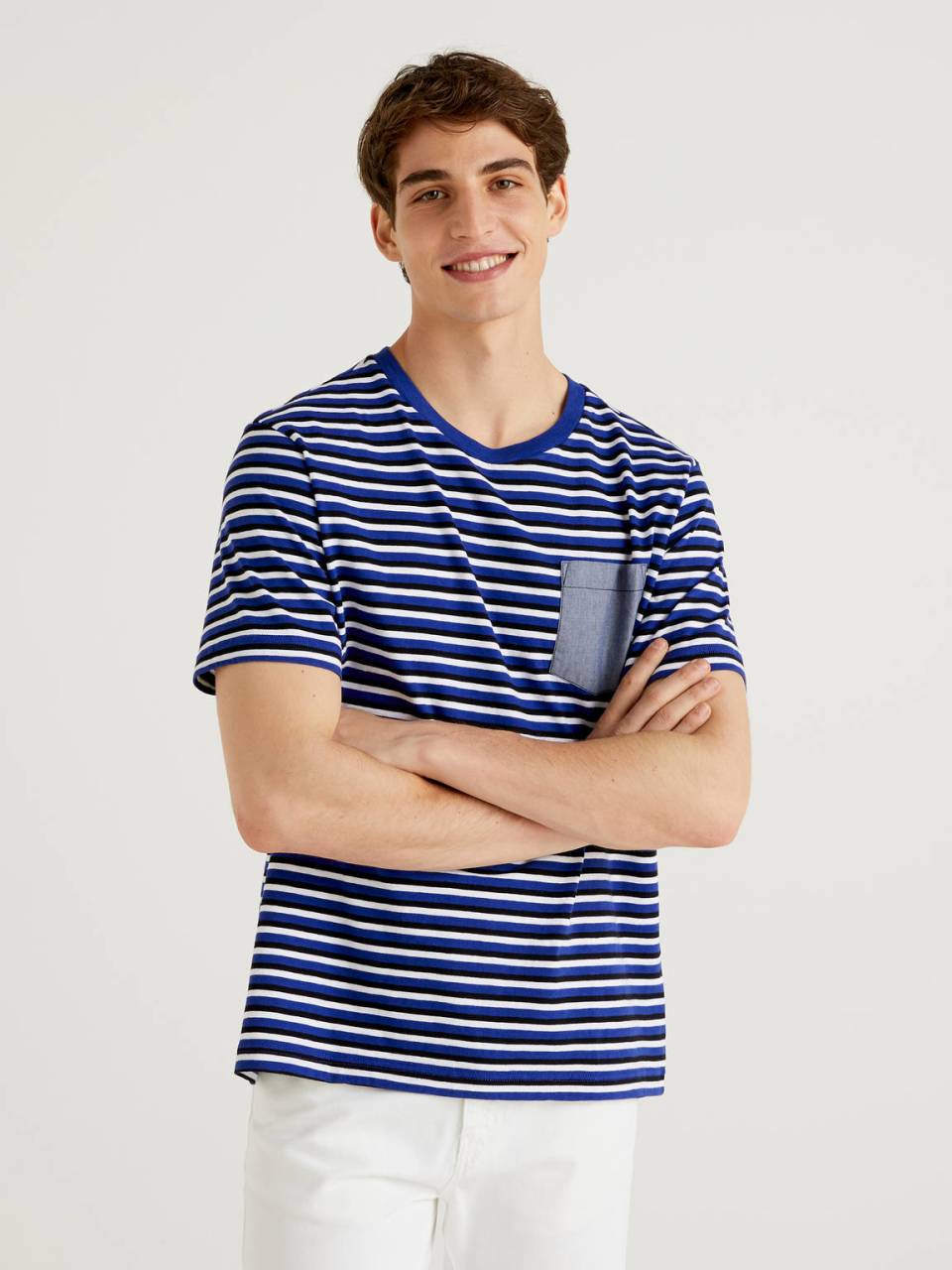 Benetton Striped t-shirt with clashing pocket. 1